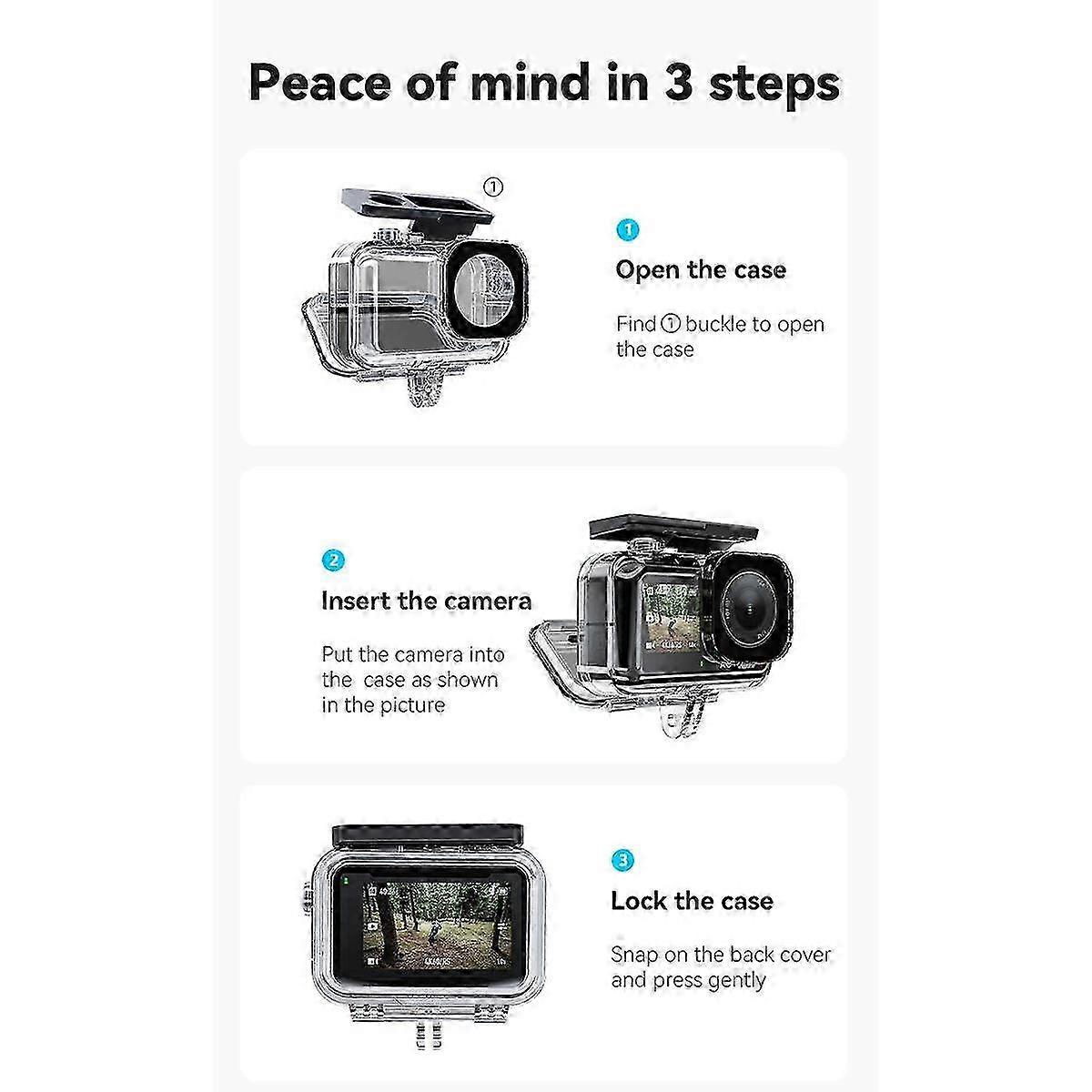 45M Waterproof Camera Case for Action 3 4 Underwater Diving: Compatible with Action Cameras
