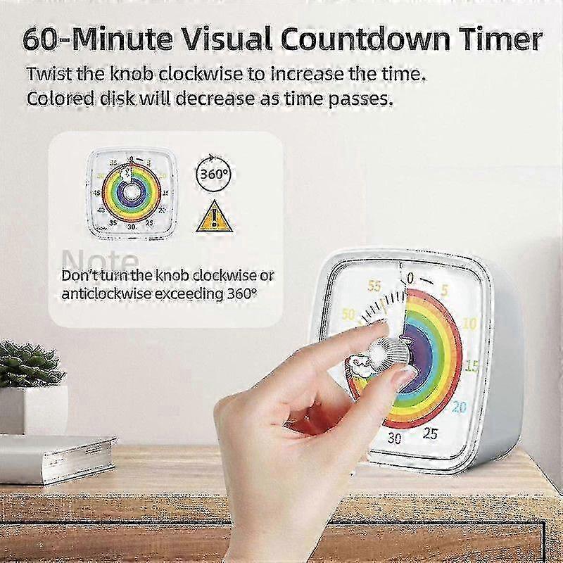 60-Minute Visual Timer with Night Light, Countdown Timer,Pomodoro Timer with Rainbow Pattern for Kids and Adults 2025