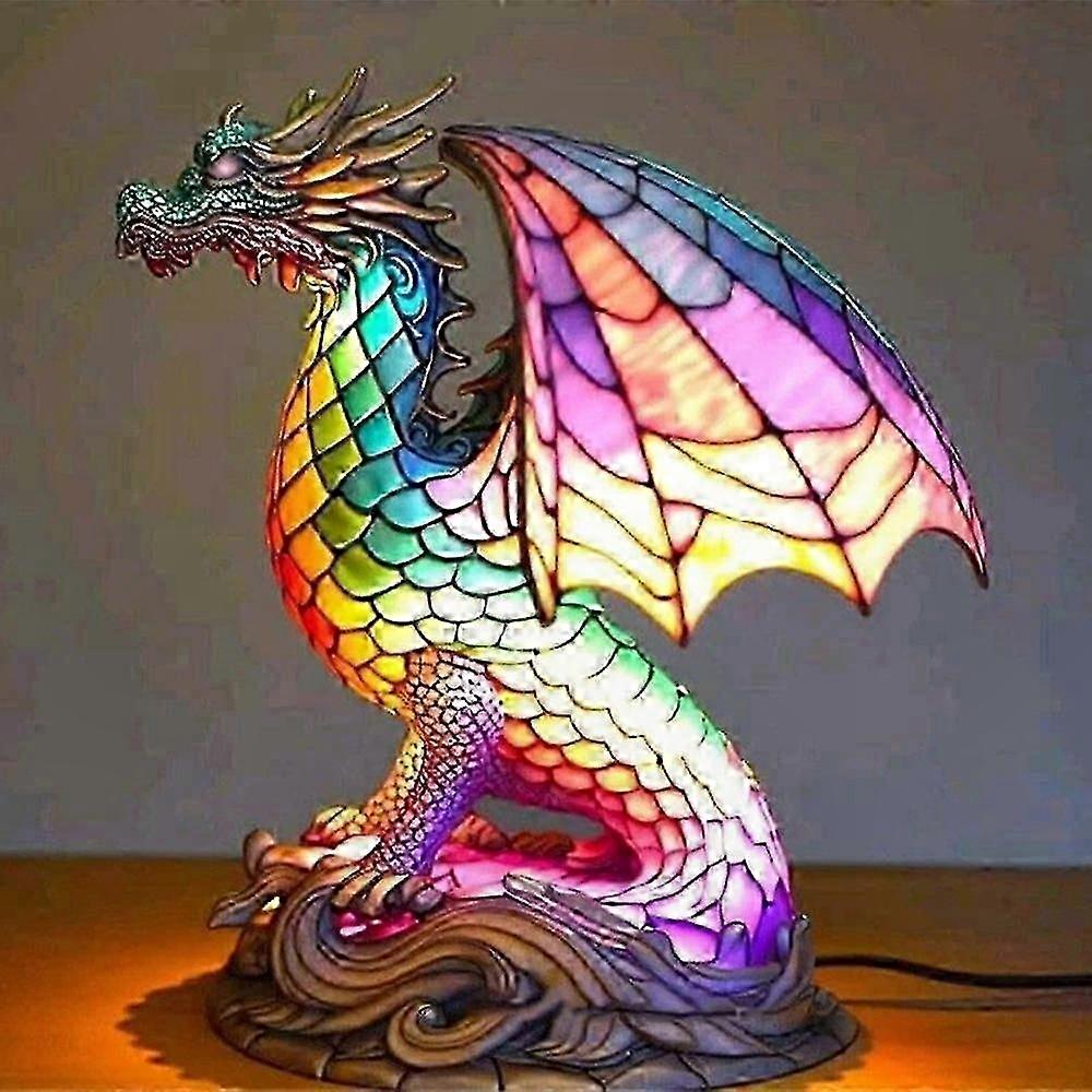 Retro Stained Glass Table Lamp with Animal Design Night Light for Desk
