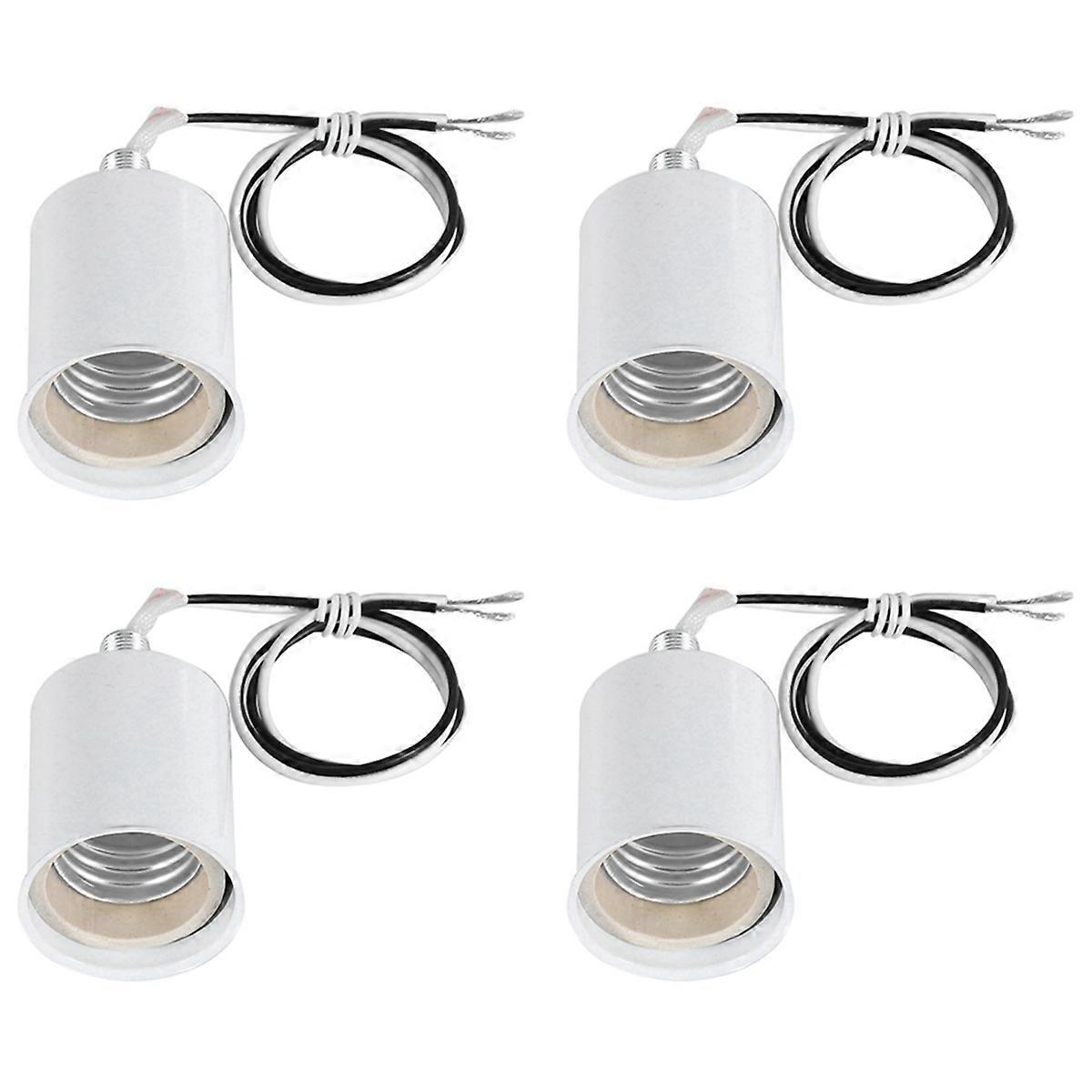 4X E27 Ceramic Screw Base Round LED Light Bulb Lamp Socket Holder Adapter Metal Lamp Holder with Wir