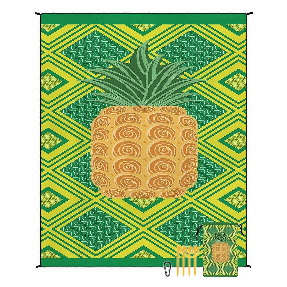 Sandproof Beach Blanket Extra Large 180x220 cm Lightweight Foldable Picnic Mat Garden Camping Travel Pineapple Pattern