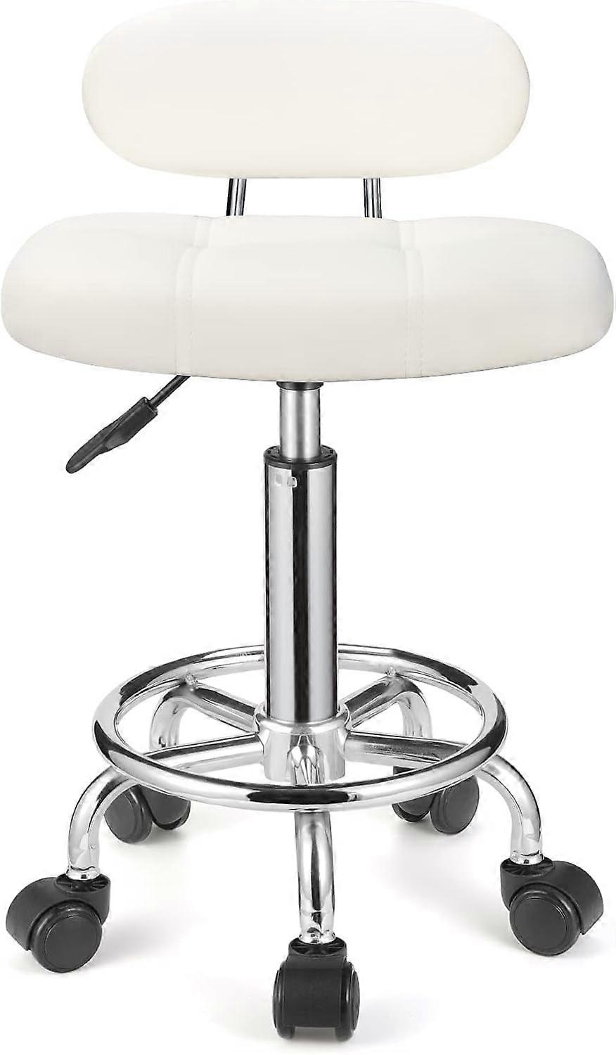 Square Rolling Stools with Backrest Height Adjustable Swivel Stool with Wheels White