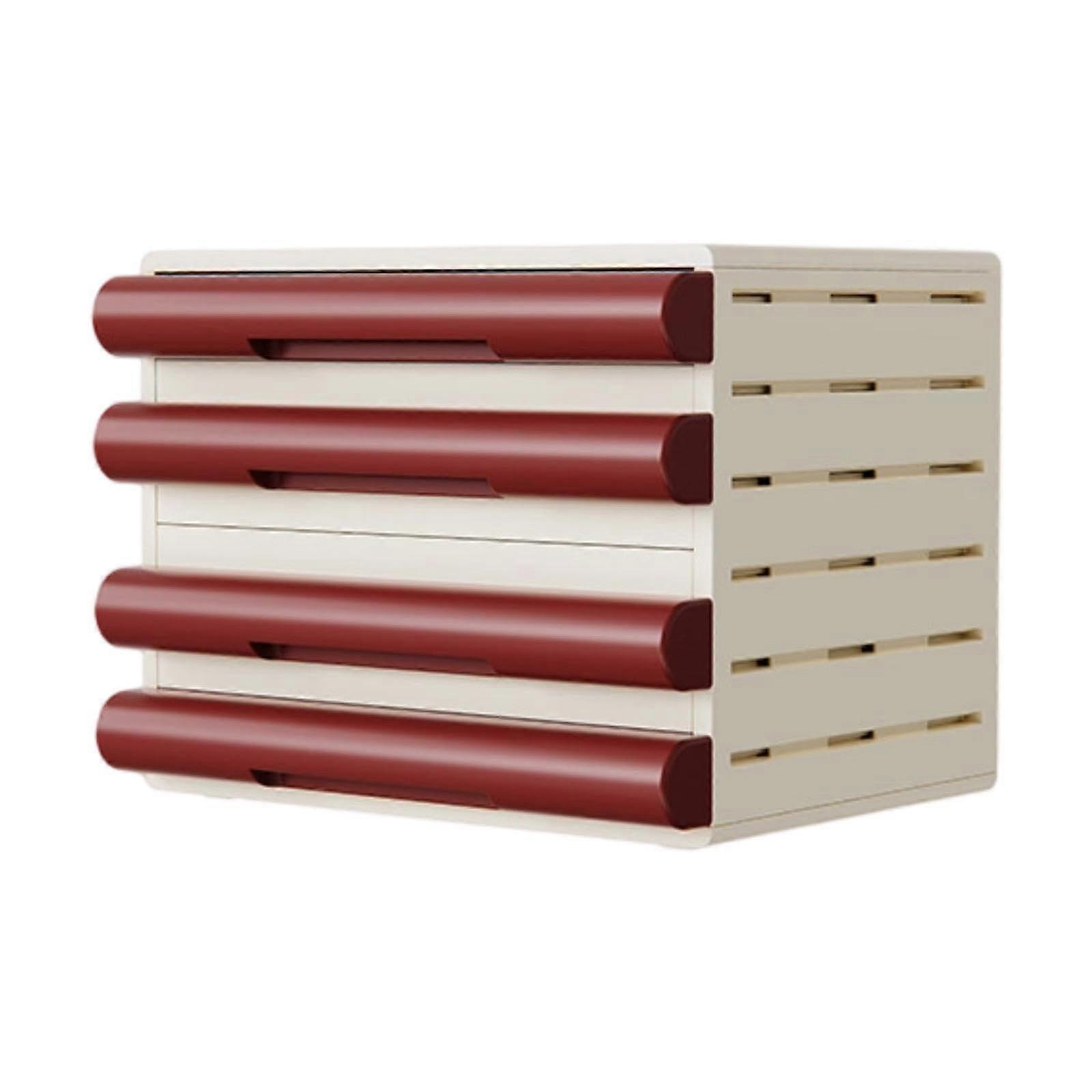 File Cabinet Under Desk Storage Drawers, Modern Organizer, Fits A4 Size Filing Cabinet, Red, Desktop Home Office