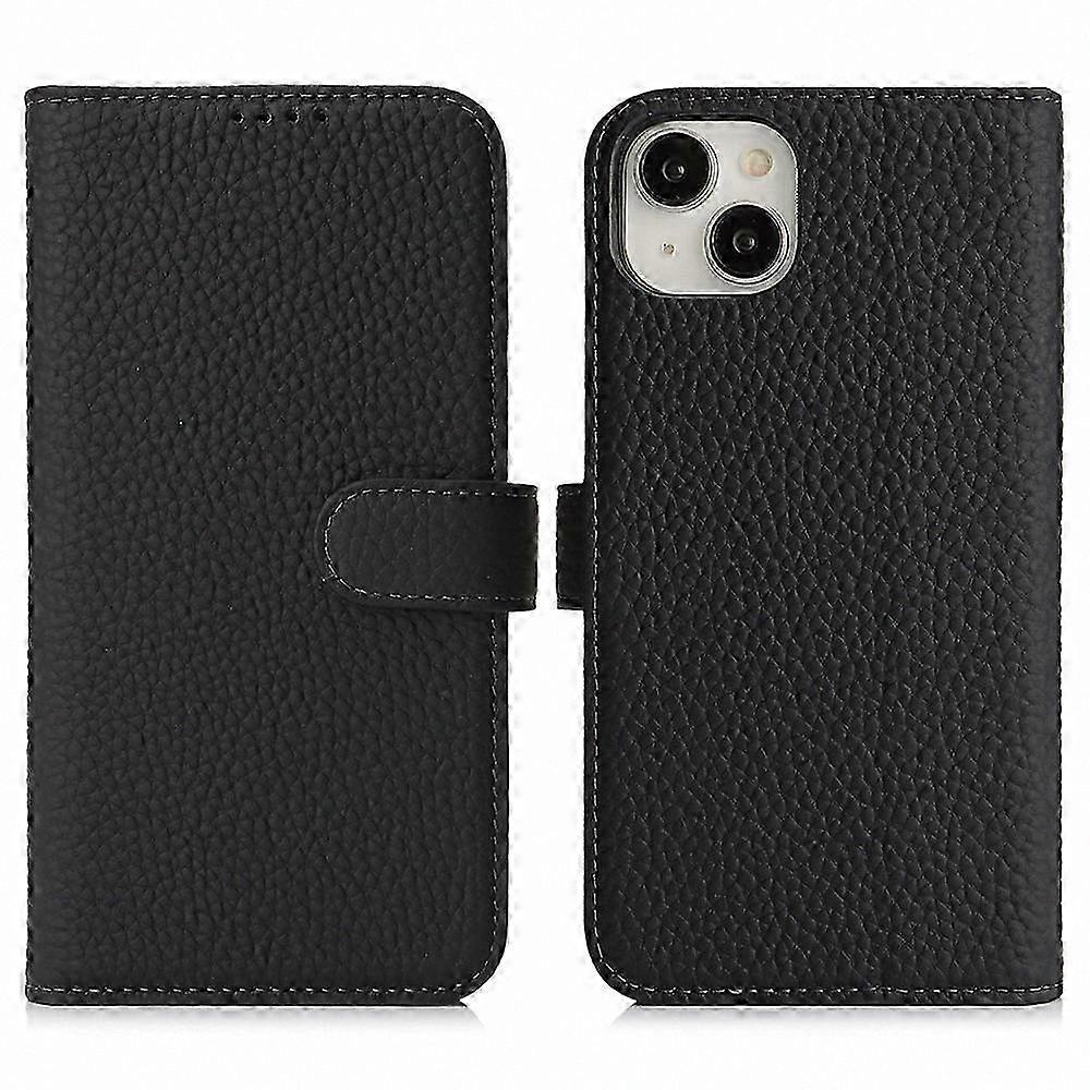 Cowhide Leather Wallet Case with RFID Protection and Litchi Texture for 13 Mini Stand Cover