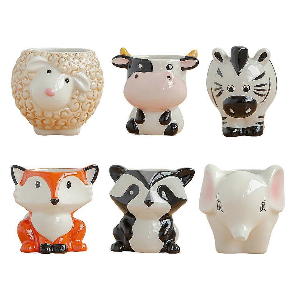 Djurmodellering Keramisk Blomkruka Tecknad Planter För Suckulenter 6 Styck