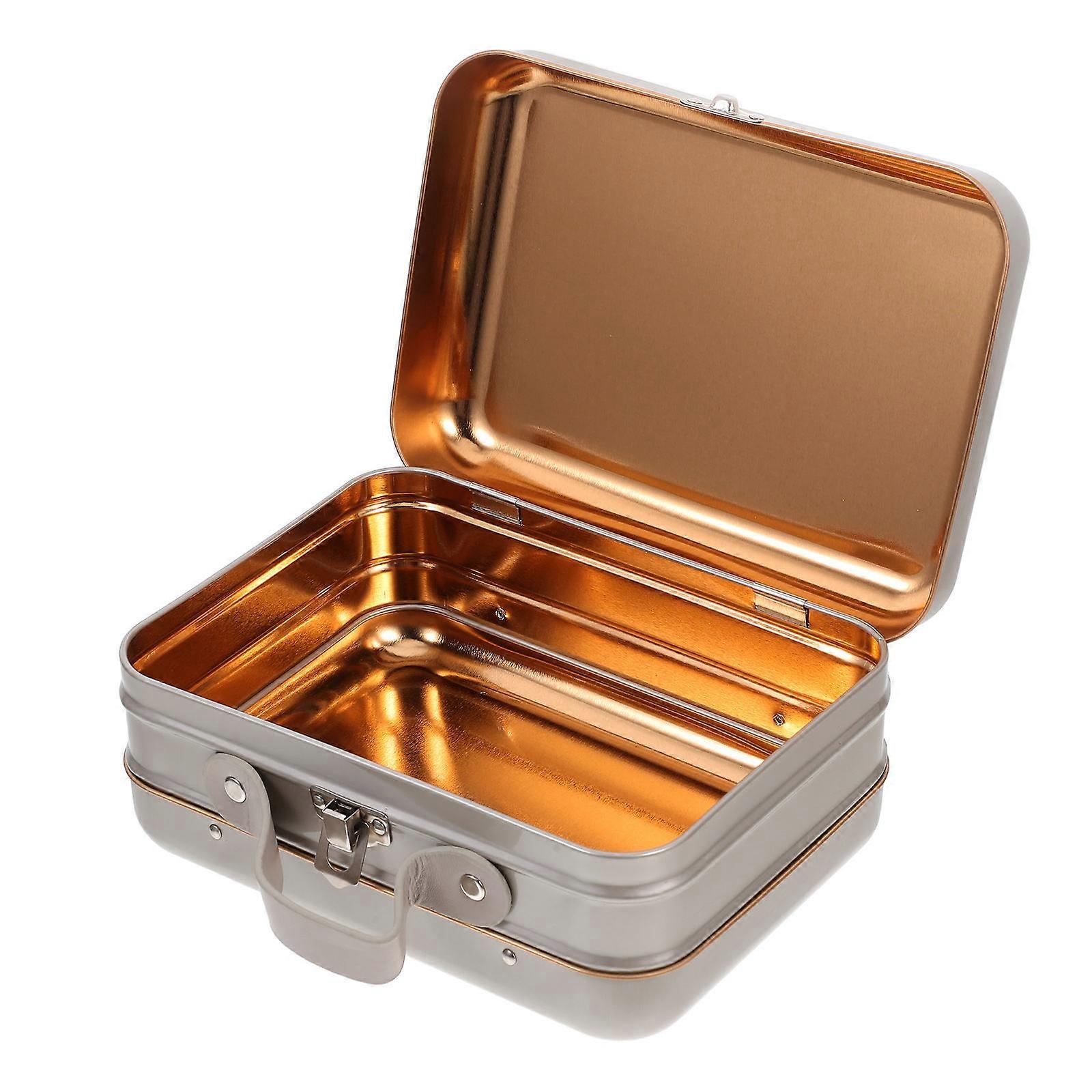 Silver Tin Jewelry Storage Box with Handle for Desktop Organization 2Pcs