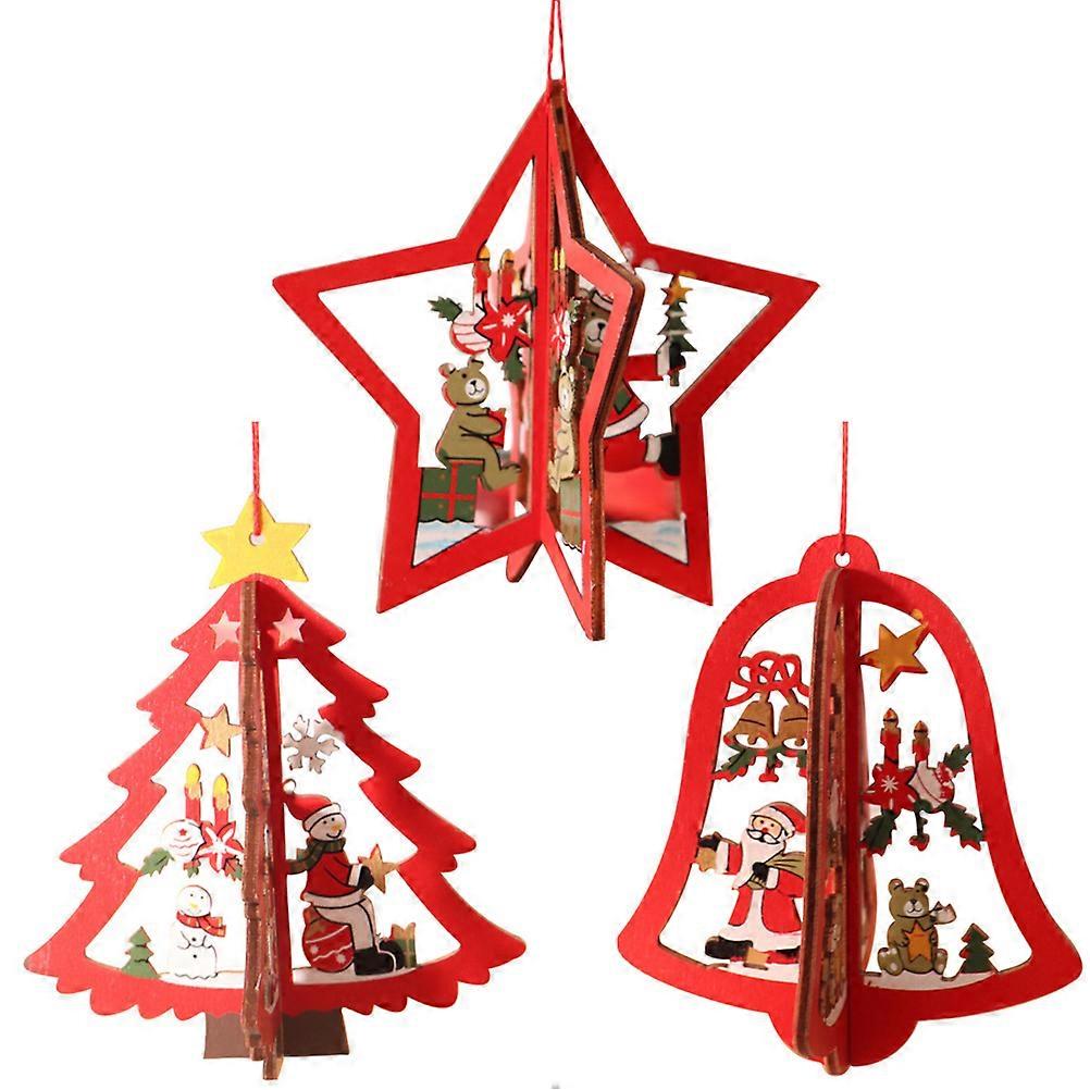 Decorative Christmas Tree Ornament 6 Sets Ideal For Window And Ceiling Decoration In Festive Design Red Wooden Shape
