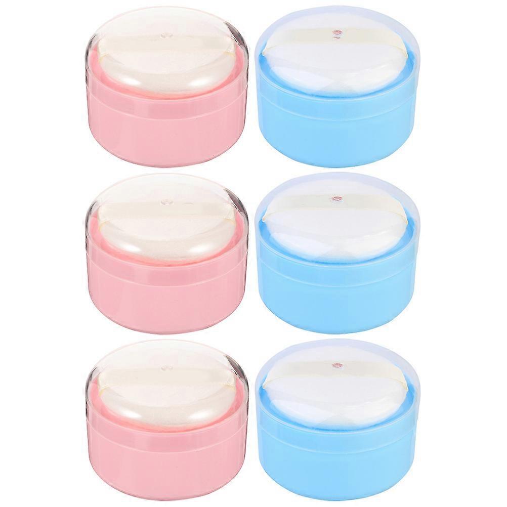 6Pcs Container with Puff for Daily Use and Travel in Assorted Color Plastic and Synthetic Sponge Designed for Easy One-Hand Operation