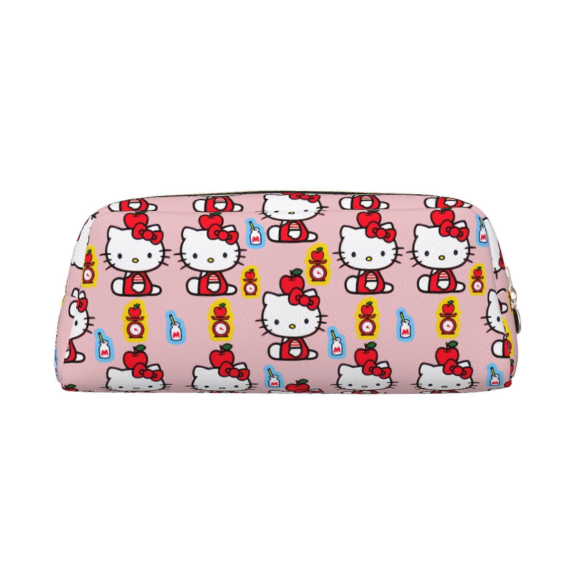 Hello Kitty Leather Zipper 3D Pencil Case Large Capacity Multifunctional Leather Storage Bag