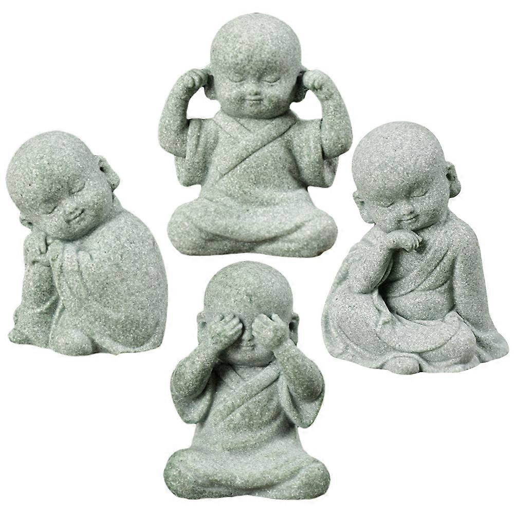 Desktop Decor Stone Monk Statue for Decor 4Pcs Small Monk Figurine Ensemble