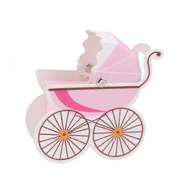Baby Shower Candy Box Stroller Gift Box Containing 10Pcs Pink