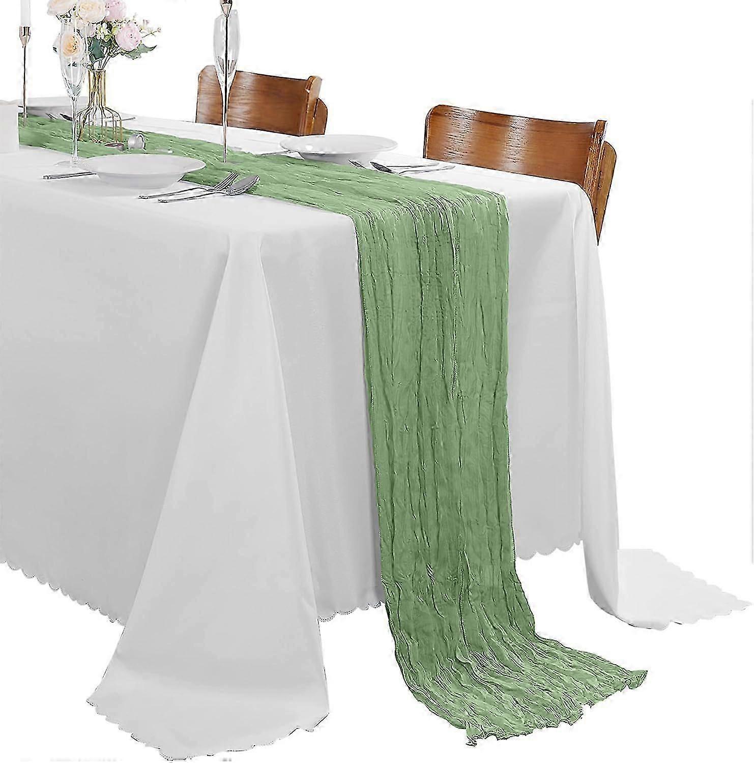 2025 Latest Model  15 Pack Sage Green Cheesecloth Table Runner 9ft Rustic Transparent Table Runner