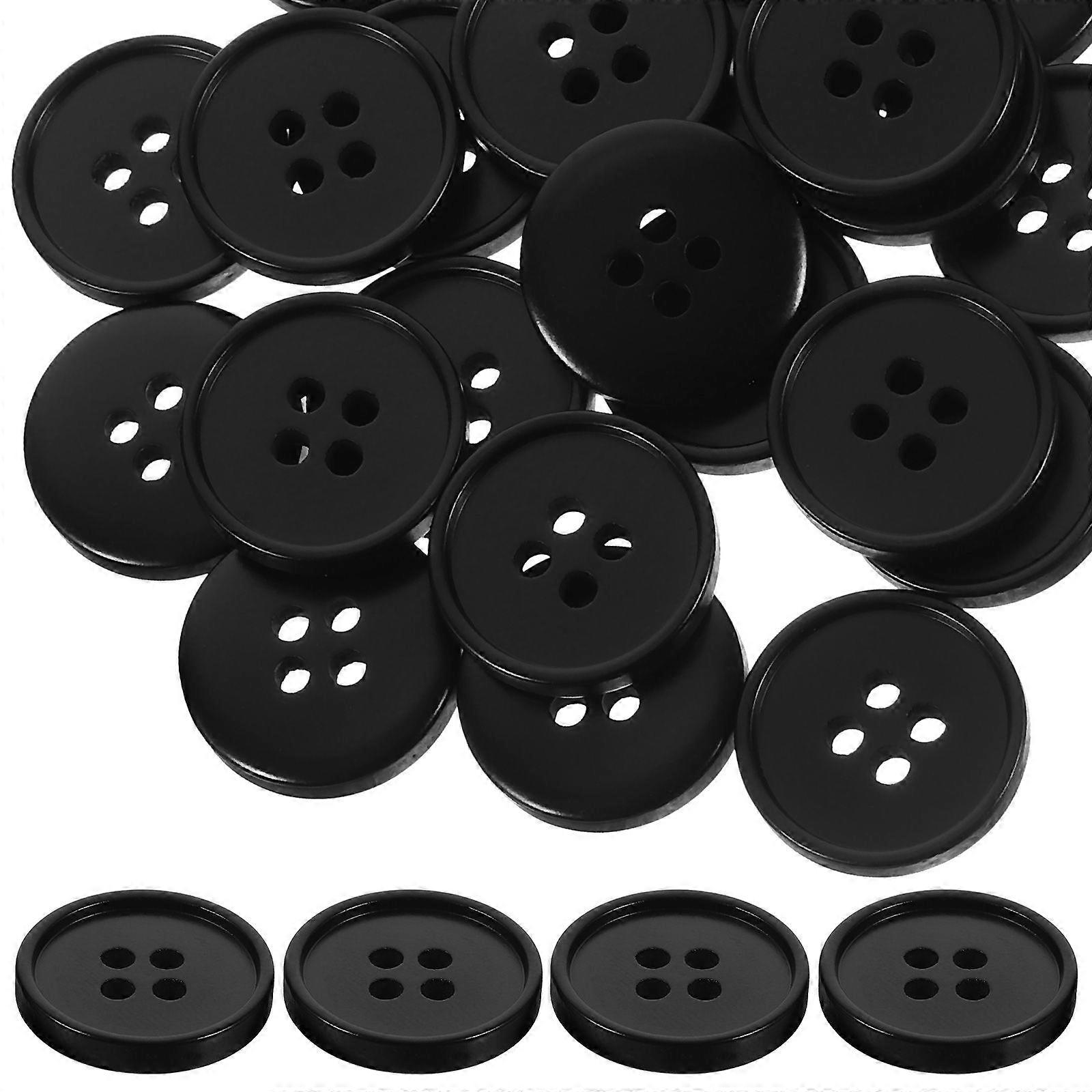 100 Pcs Four Holes Classic Round Buttons Handmade Costume Tool Sewing Resin Buttons Needlework Scrapbooking DIY Accessories (Black, 18mm)