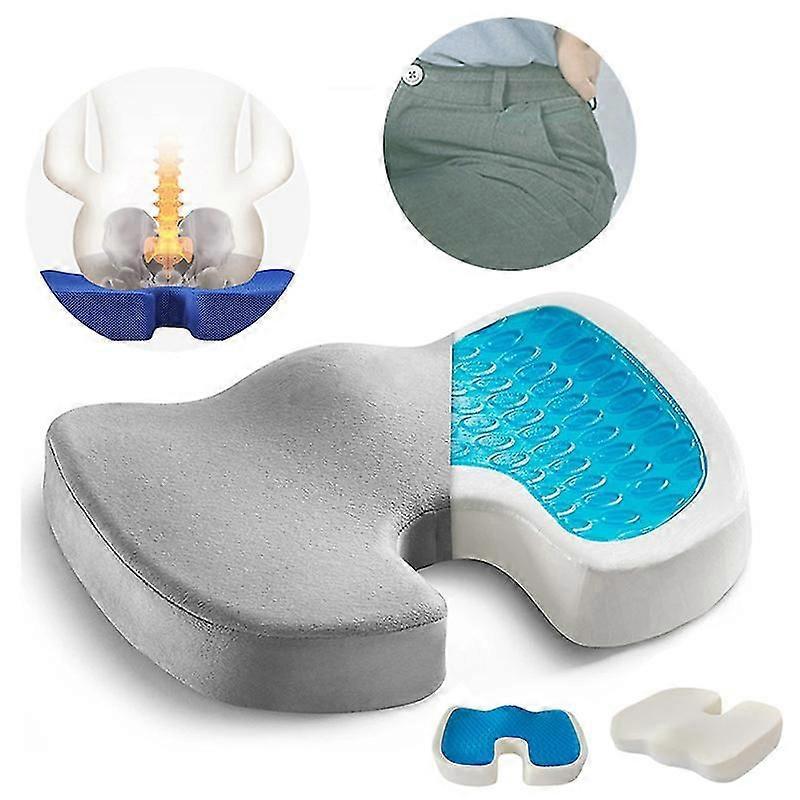 Gel Reinforcement Pads - Non-Slip Orthopedic Gel & Memory Foam Coccyx Pain Pads - Office Chair Car Seat Pads - Sciatica and Back Pain Relief (Grey)