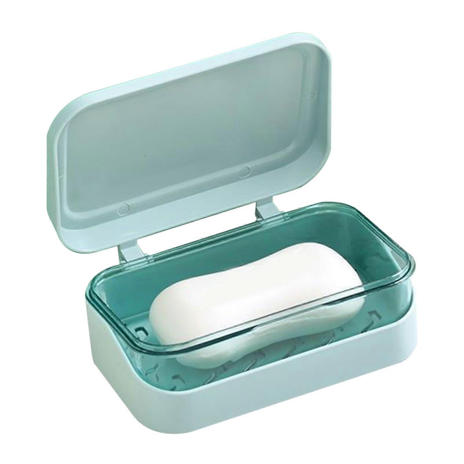 Soap Dish With Lid Double Layer Soap Dish Space Saving Container For Shower Travel Camping Bathroom Blue