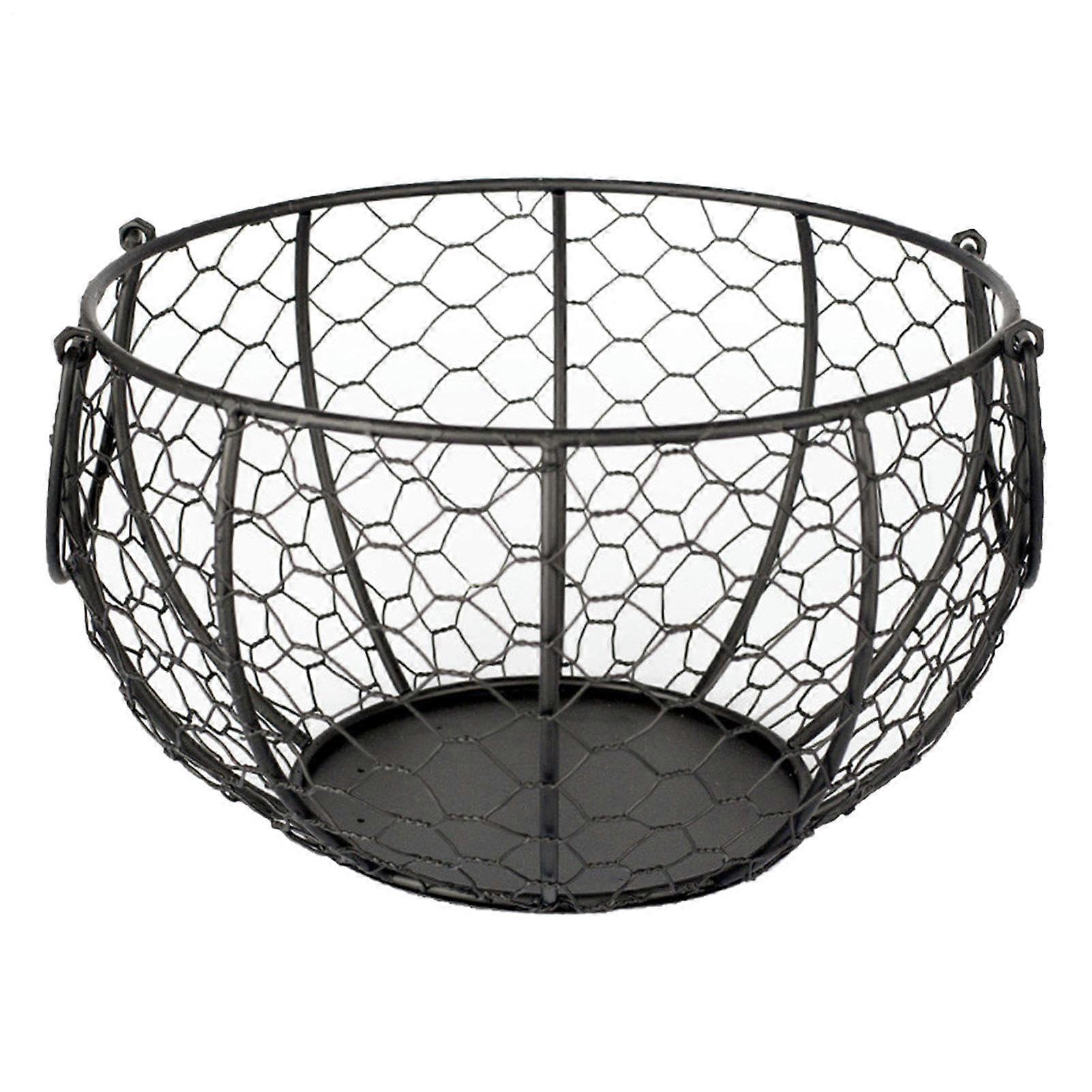 Egg Storage Basket Metal Wire, Black Farmhouse Rustic With Handle, MultiPurpose Storage For Eggs, Fruits, Snacks, Toys