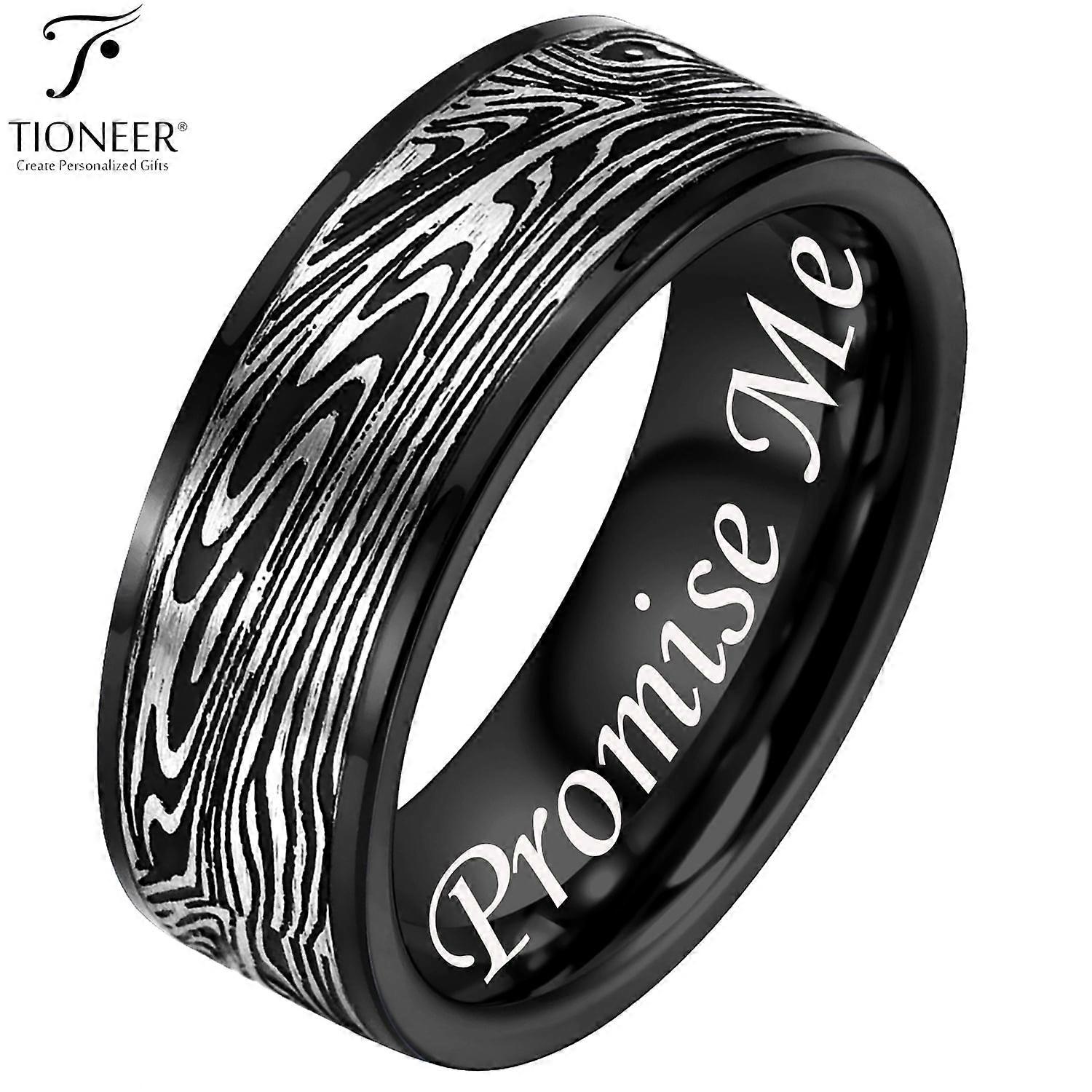 Tungsten Carbide Band w/ Flowing River Damascus Design 8mm Ring in Black or Blue