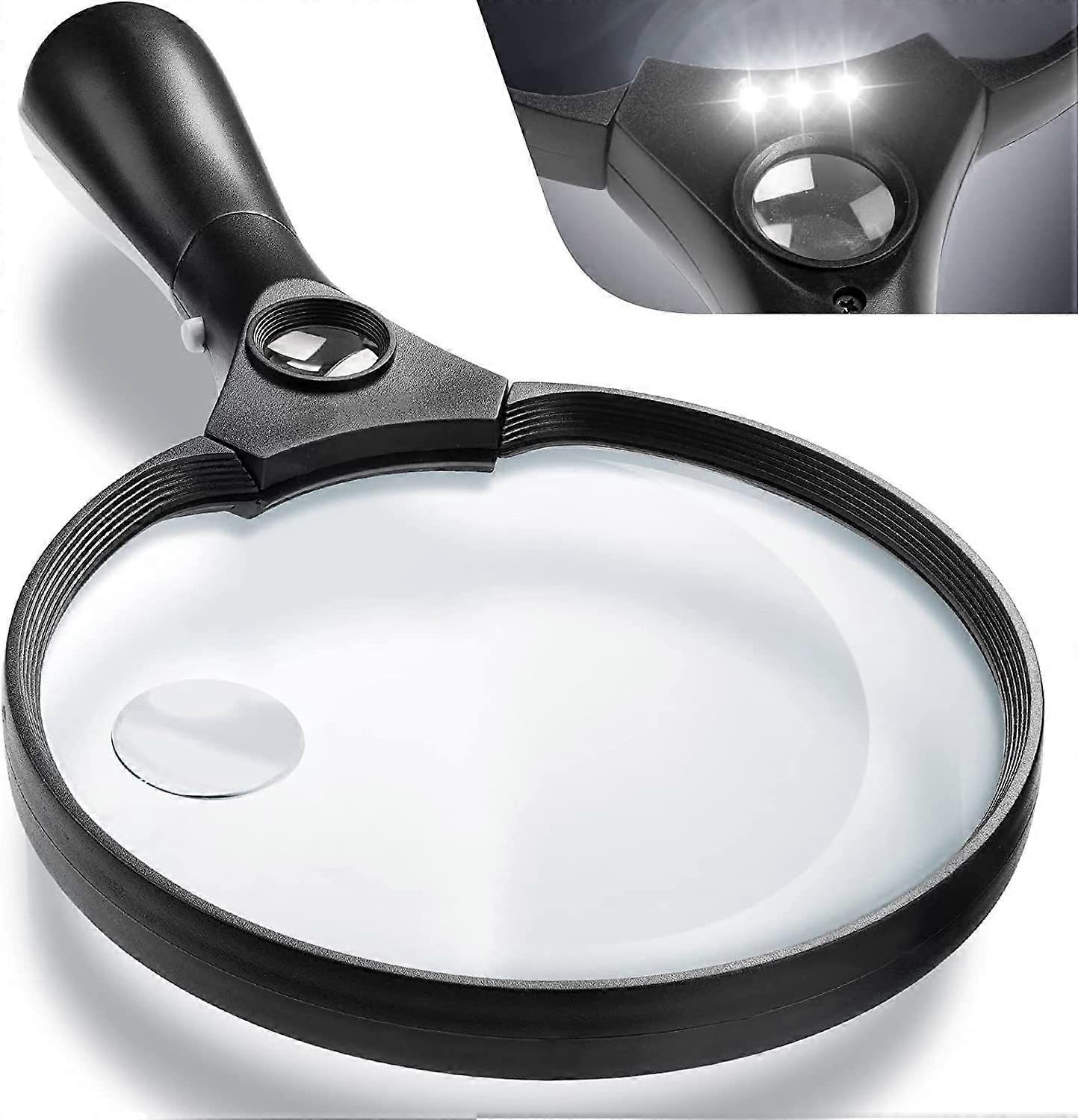 Extra Large LED Handheld Magnifying Glass with Light - 2X 4X 25X Lens Zoom Lightweight Shatterproof Magnifiers