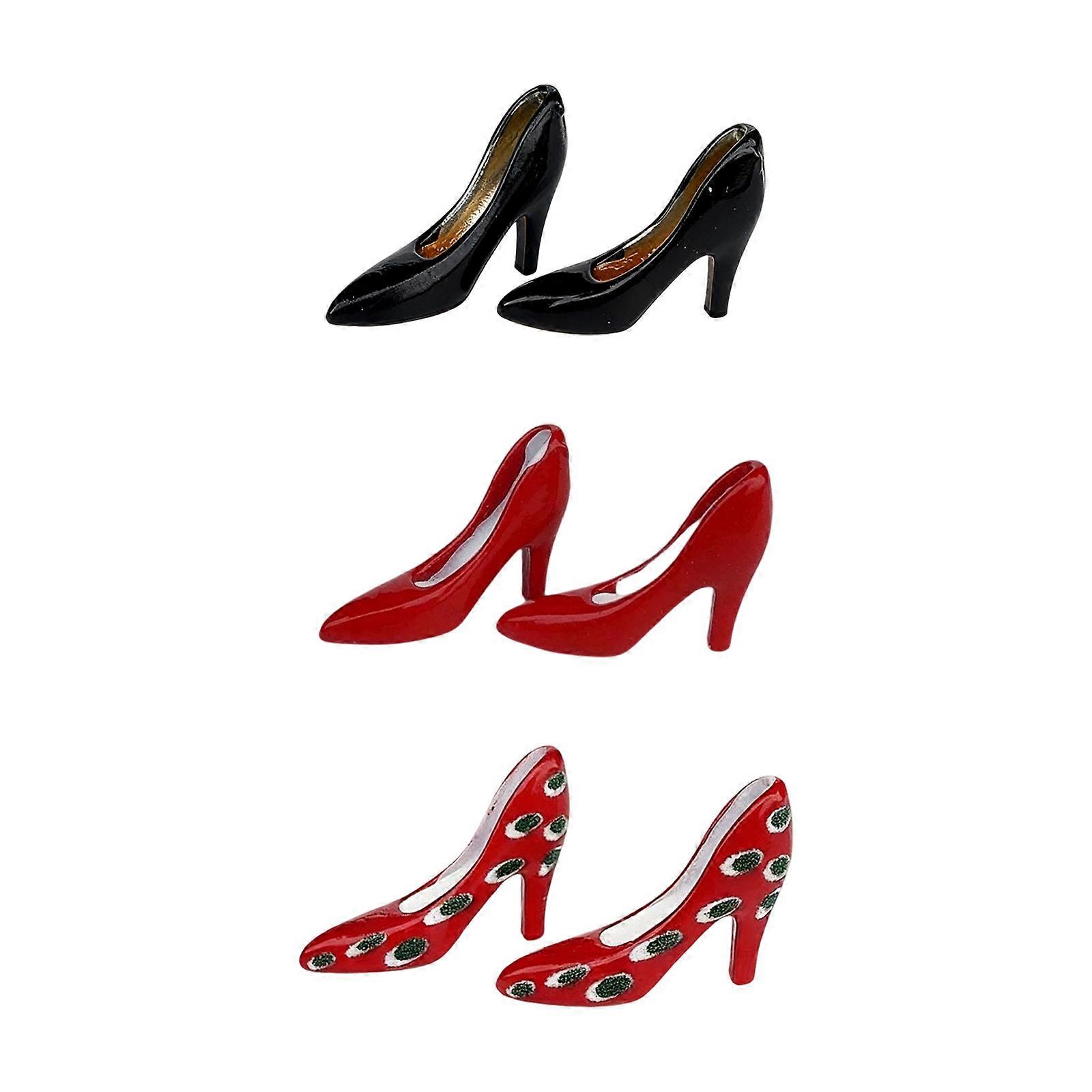 Iron Construction Mini High Heels Set Of 3 Pairs Detailed 1/12 Scale Shoes For Model House Styling Multicolor