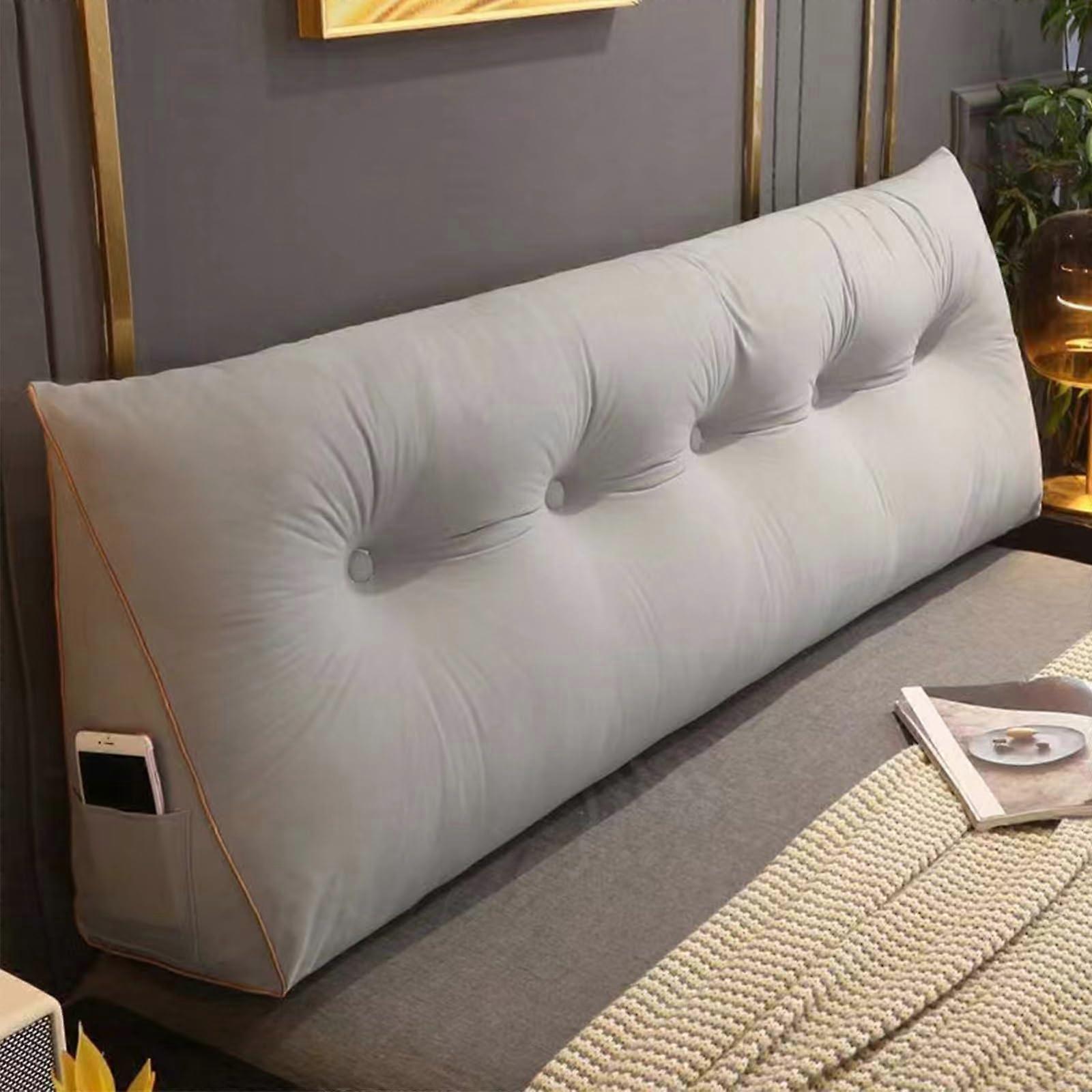 Triangular Reading Pillow with Lumbar and Cervical Support for Bed or Sofa 140cm Light Grey