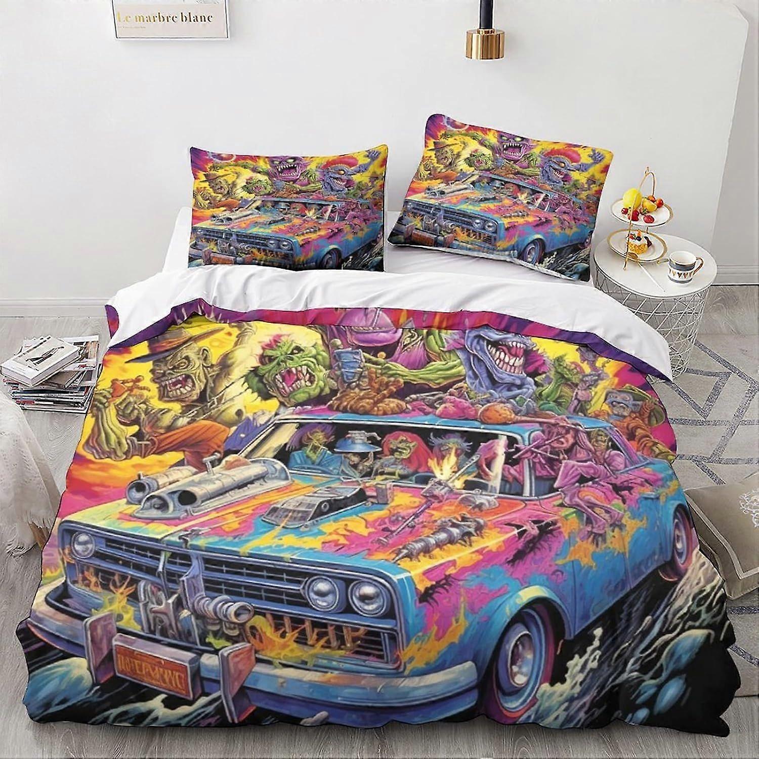 LikeEj monstro Roupa de cama Set 3D desenhos animados impresso confortável vintage carro edredom capa conjunto com fronhas cama set, roupa de cama roupa de cama casa têxtil