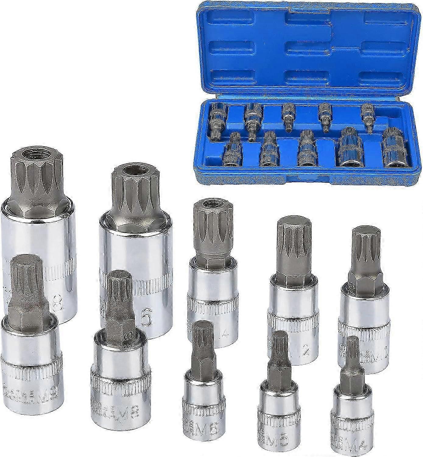 10 Piece M4 Spline Socket Set - M18 Torx - Triple Square Socket Set with Storage Case