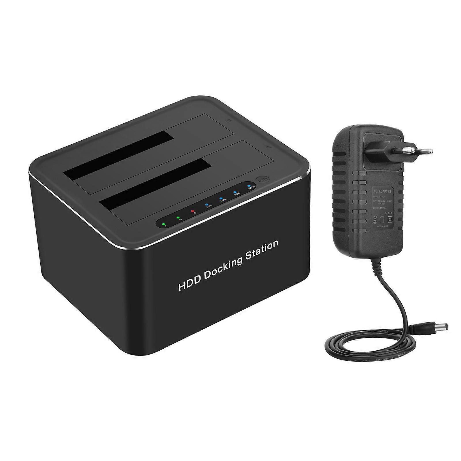 USB3.0 Double Bay Hard Drive Docking Station Base 5Gbps for 3.5 or 2.5inch Hard Disks Featuring Offline Cloning Multicolor