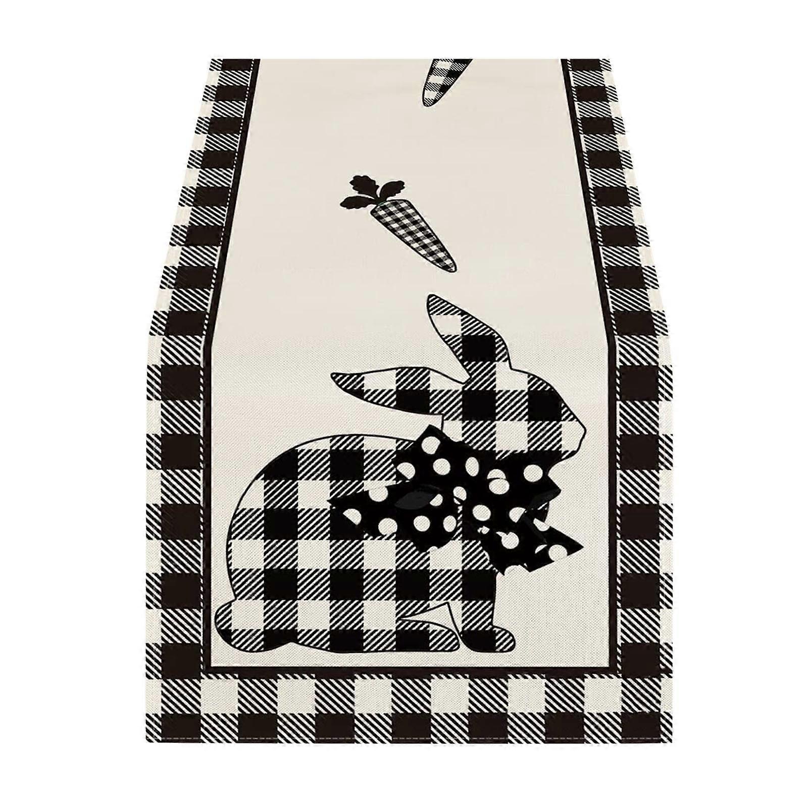 Vintage Easter Table Runner - Bunny & Egg Print Linen Flag, Holiday Home Decor, Compatible with Existing Table Settings