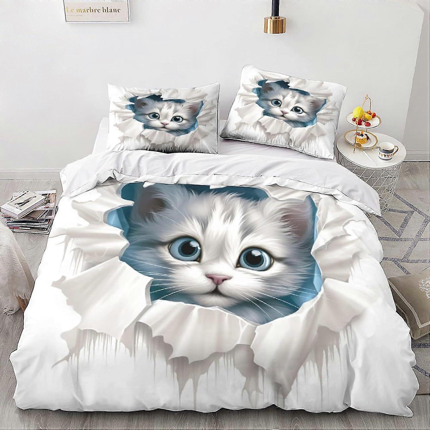 LikeEj القط الفراش للبنات الأولاد غطاء لحاف نمط غطاء سرير 3 قطع لطيف كيتي غطاء لحاف مجموعة للسرير الملك