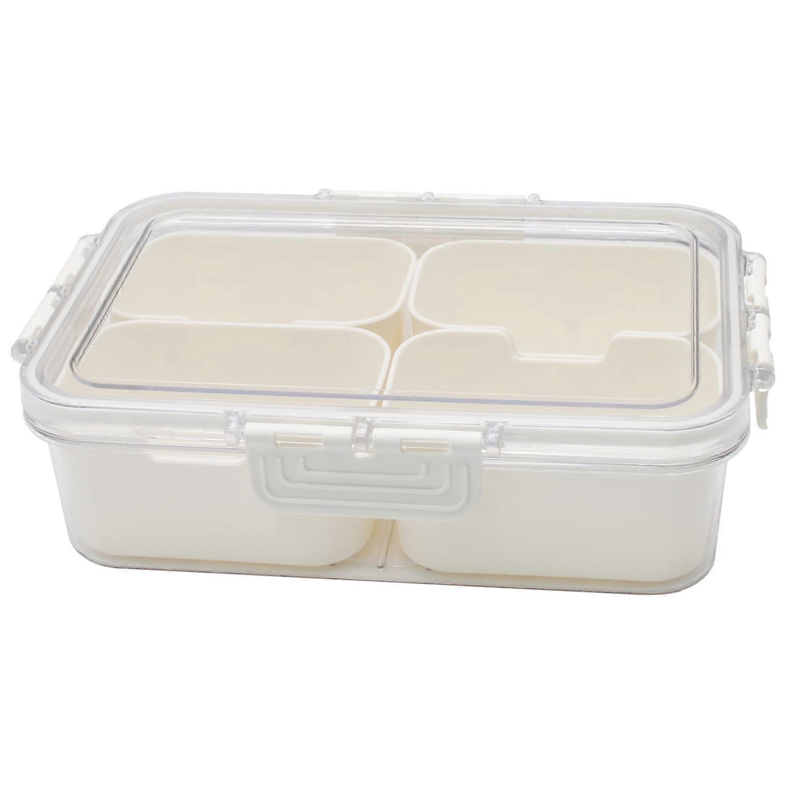 Snack Organizer Container with Lid, 4Compartment Clear Serving Tray, BPA Stackable Storage