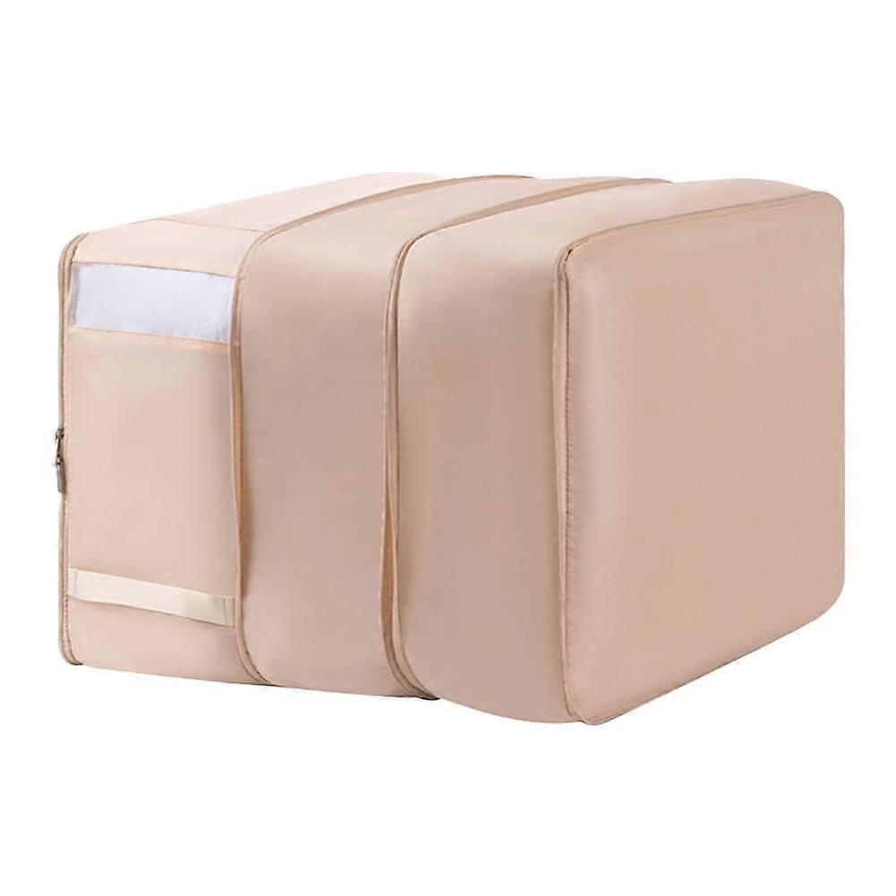 Self Compression Fabric Storage Bag Foldable Large Beige Silk 3Layer Quilt Travel Organizer