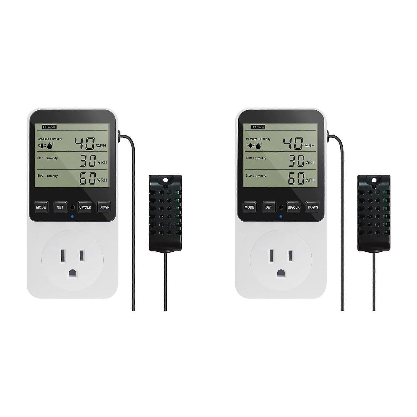2X Humidity Controller Outlet 16A Direct Output Hygrometer Humidity Control Switch Humidity Sensor 20-95%RH US Plug