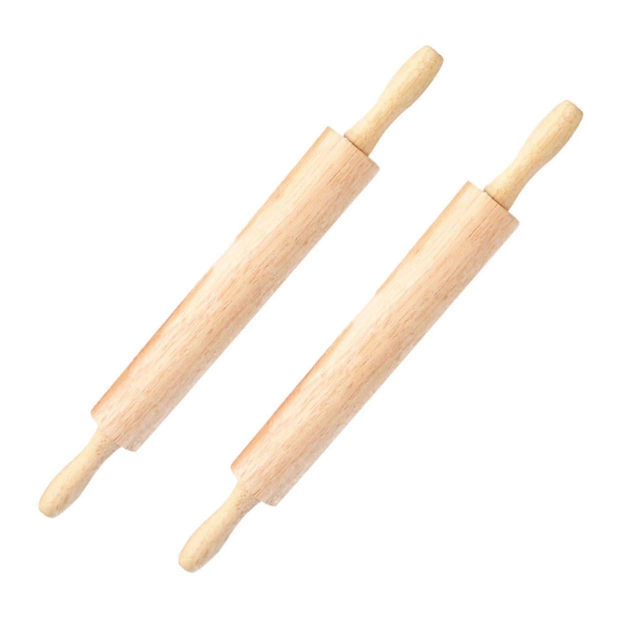 2 Pcs Unpainted Wooden Rolling Pin with Smooth Bearings for Pastry Pizza Crust Cookies Baking