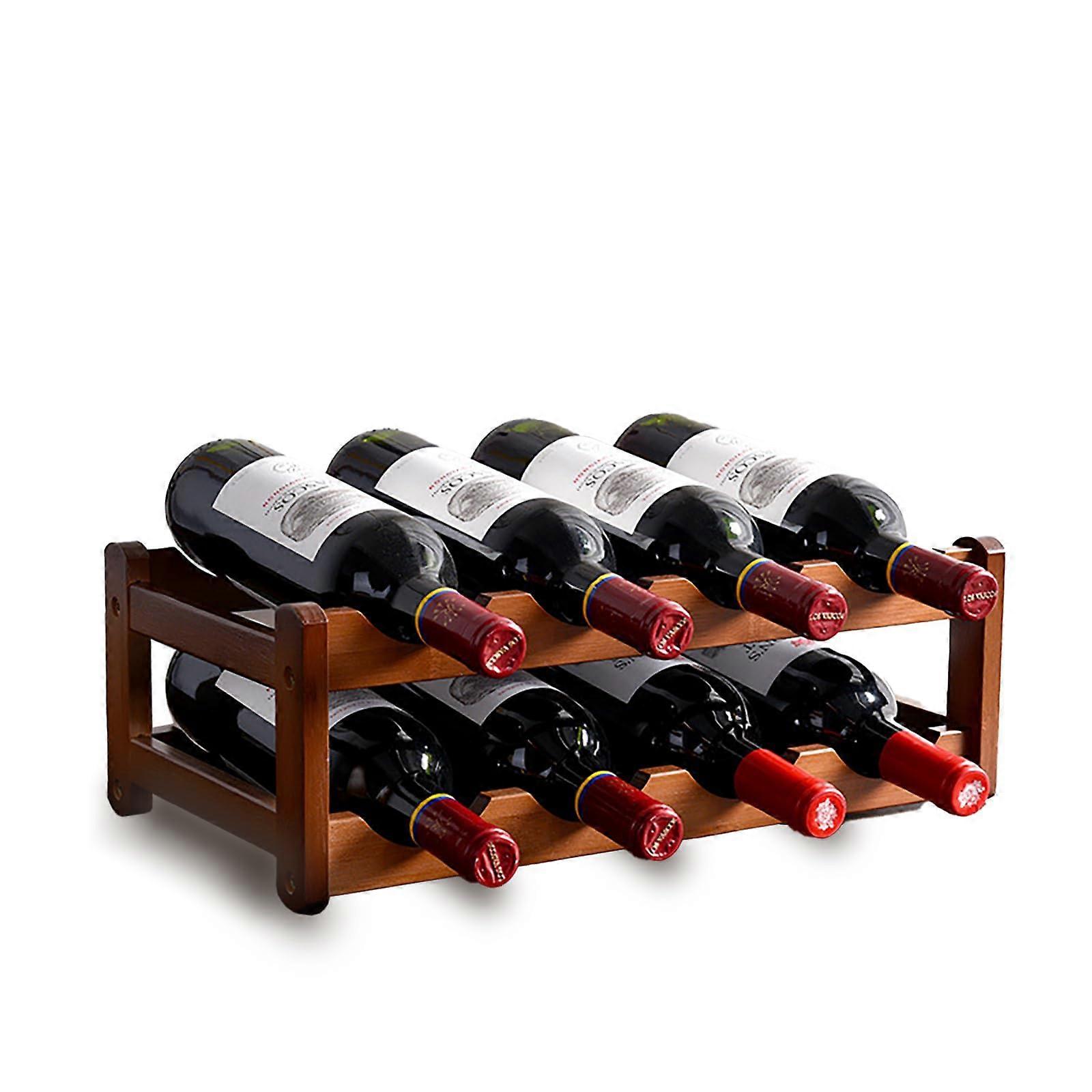 8 Bottle Bamboo Wine Rack, Durable Vertical Wine Holder for Countertop Kitchen Storage