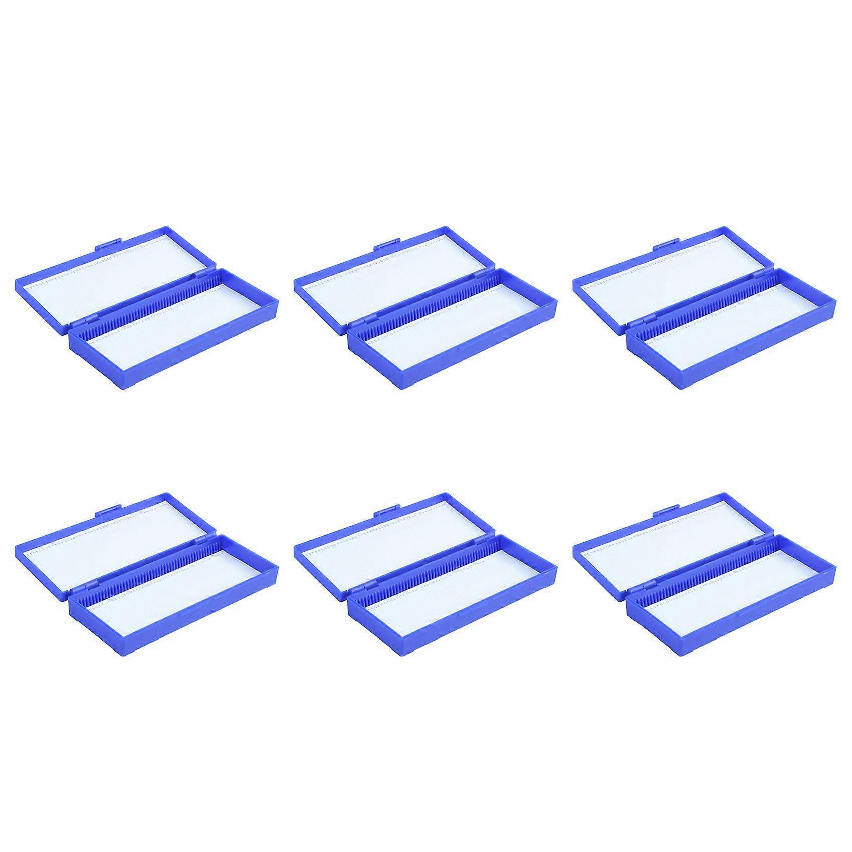 6X Plastic 50-Place Microslide Slide Microscope Box,Blue