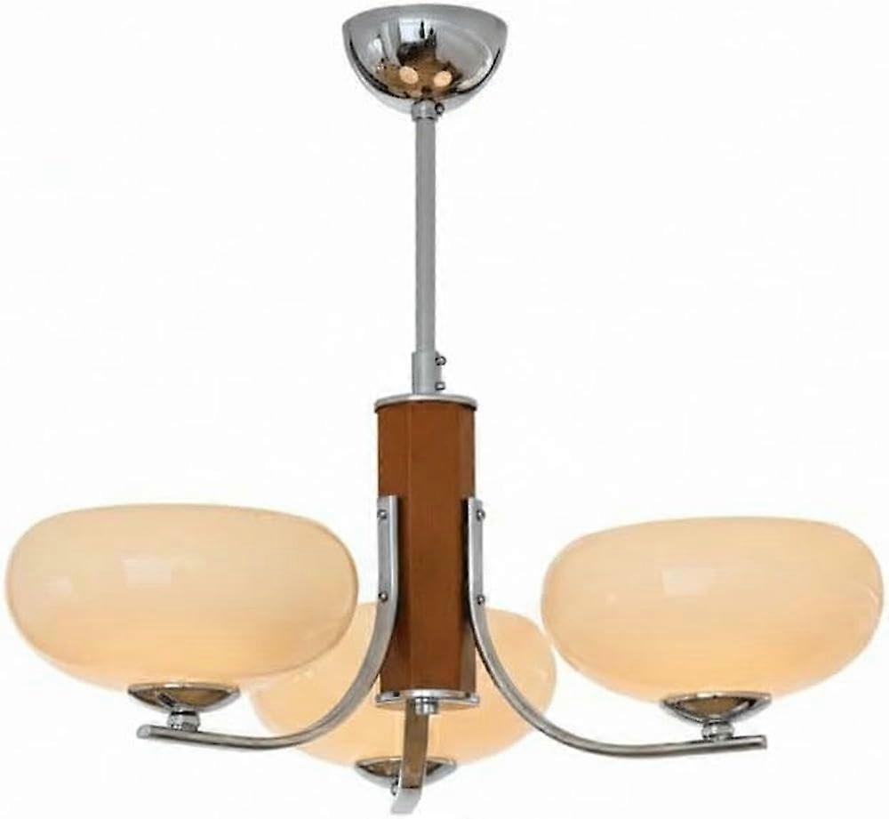Nordic 3Light Glass Globe Pendant Light Chandelier with Adjustable Height and Rubberwood Finish