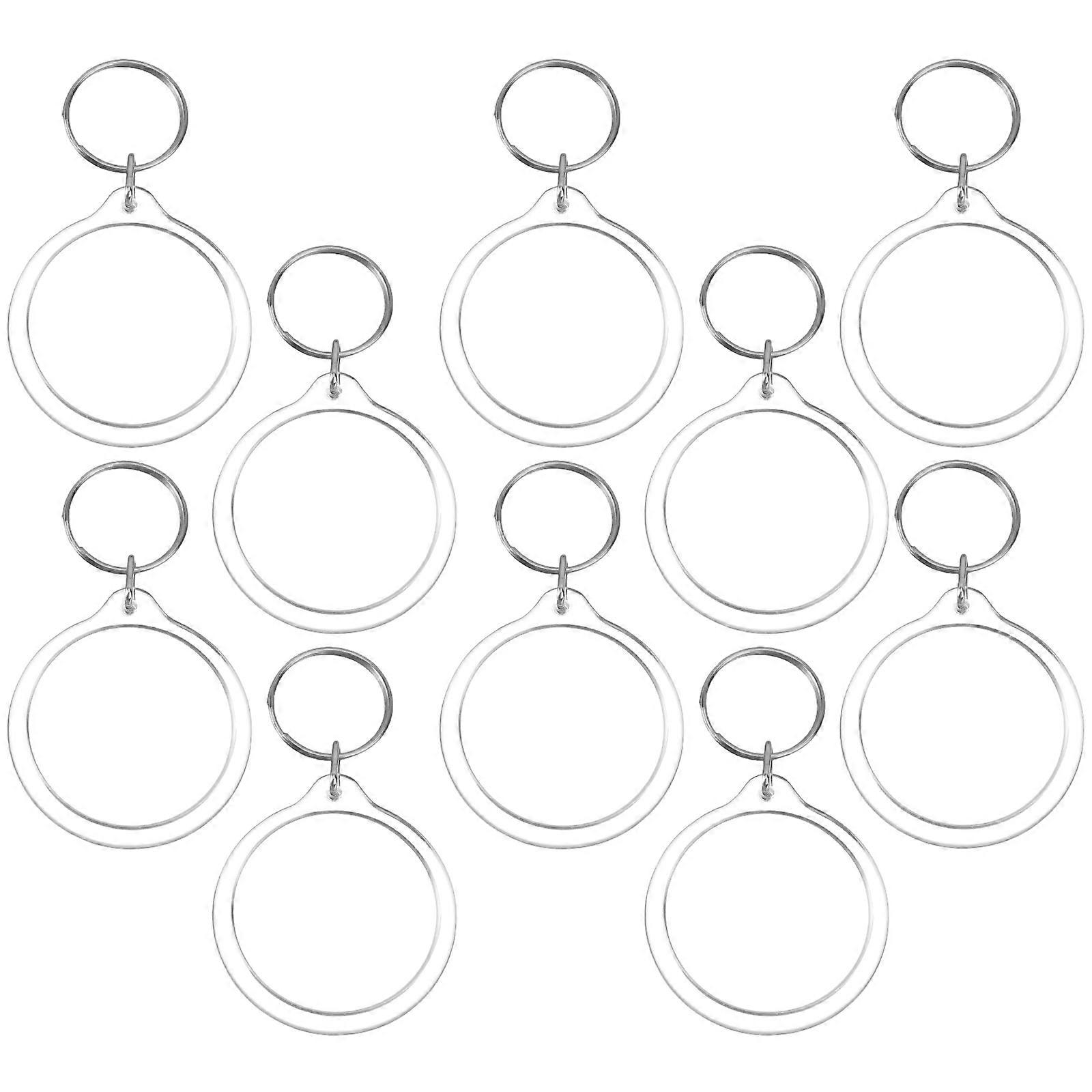 Split Ring Keychain Acrylic for Keychain Use 10Pcs Round Silver Photo Frame