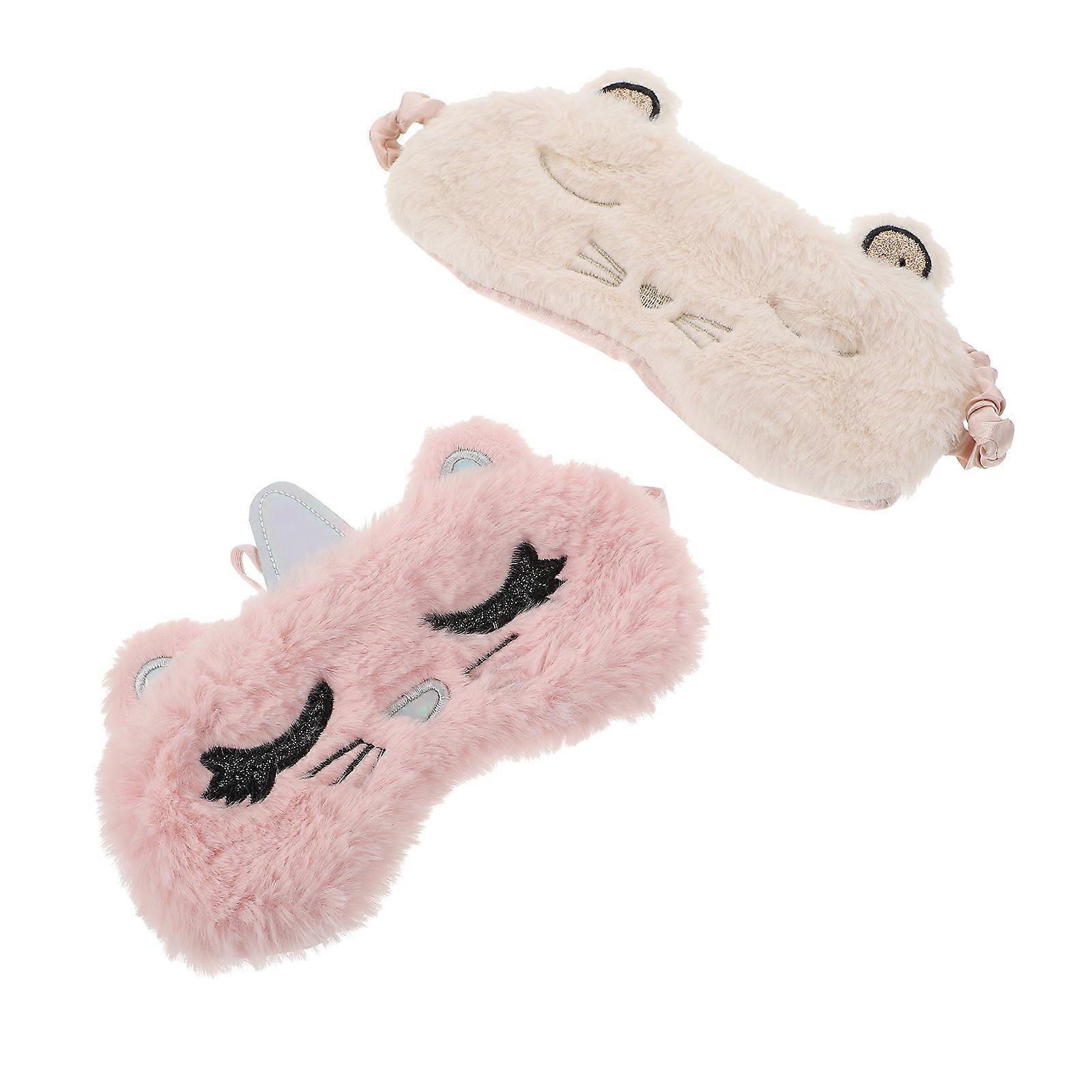 Breathable Sleep Eye Mask White Polyester for Relaxation 2Pcs Pack