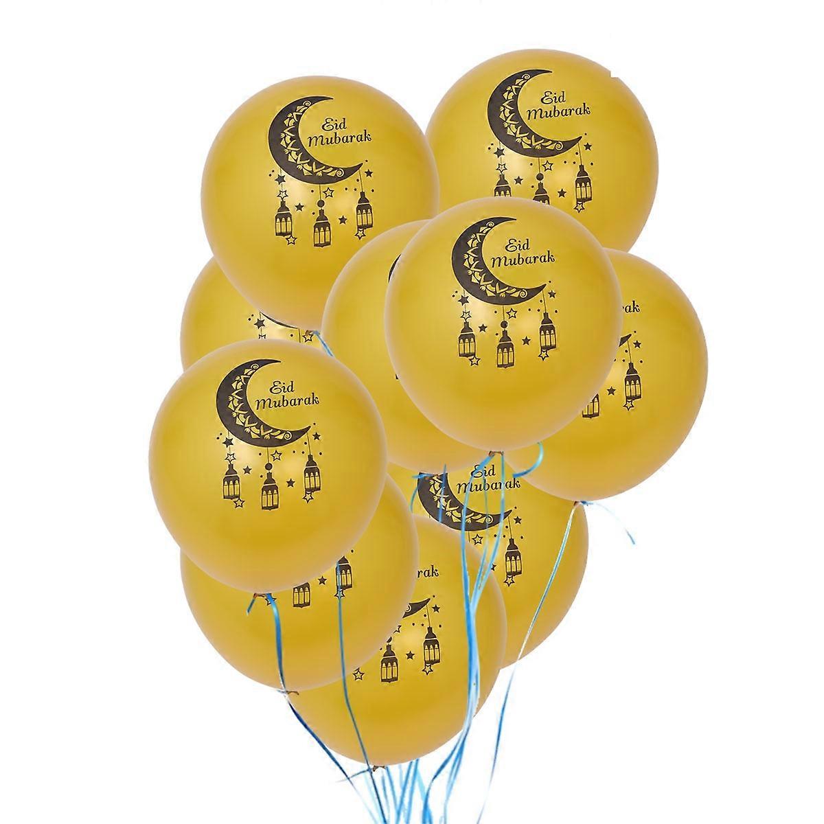 Golden Crescent Moon Pattern Eid Mubarak Balloons for Decoration 10Pcs