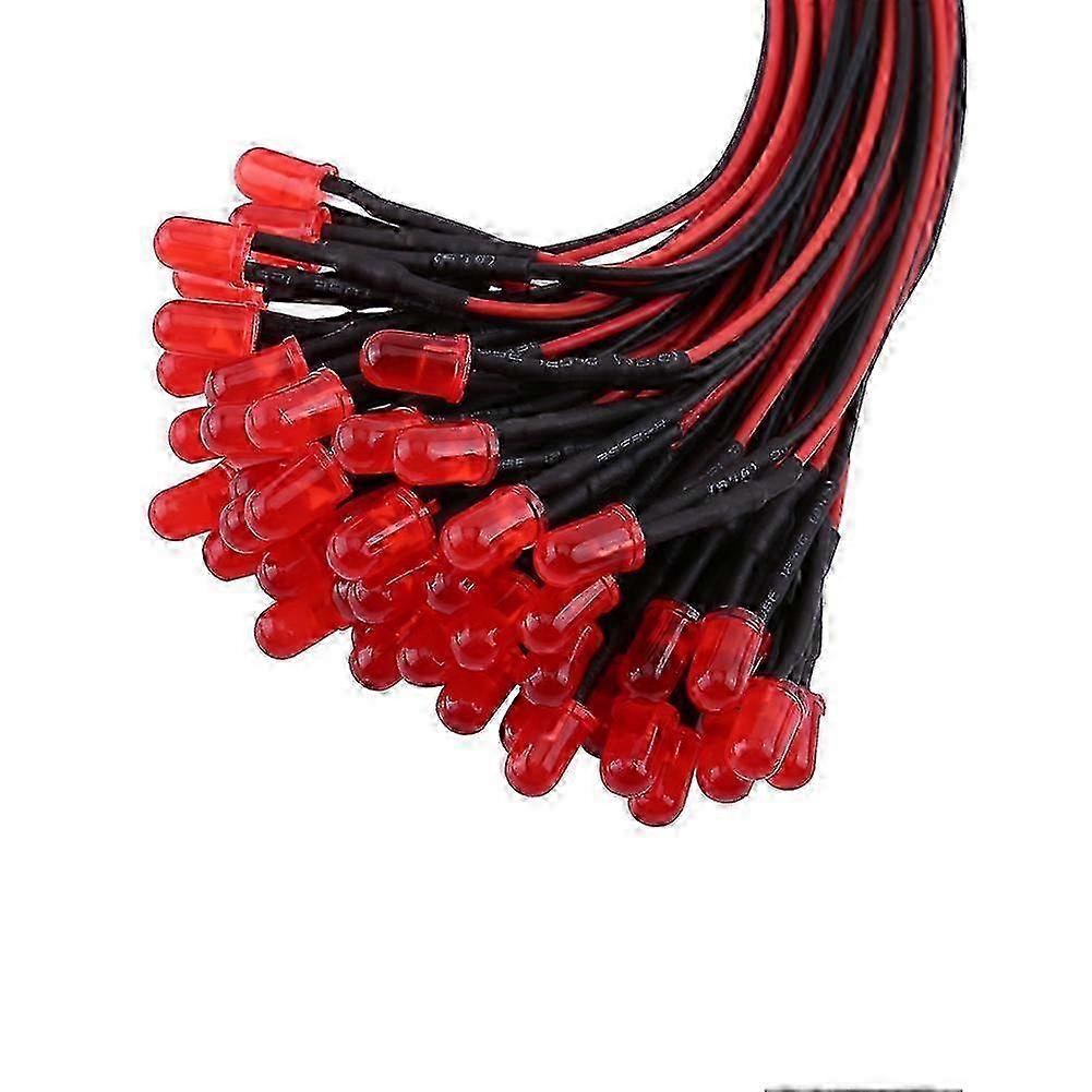 50pcs Pre Wired DC12V Diffused LED Diodes Multi Colors Light 5mm Red(#5)