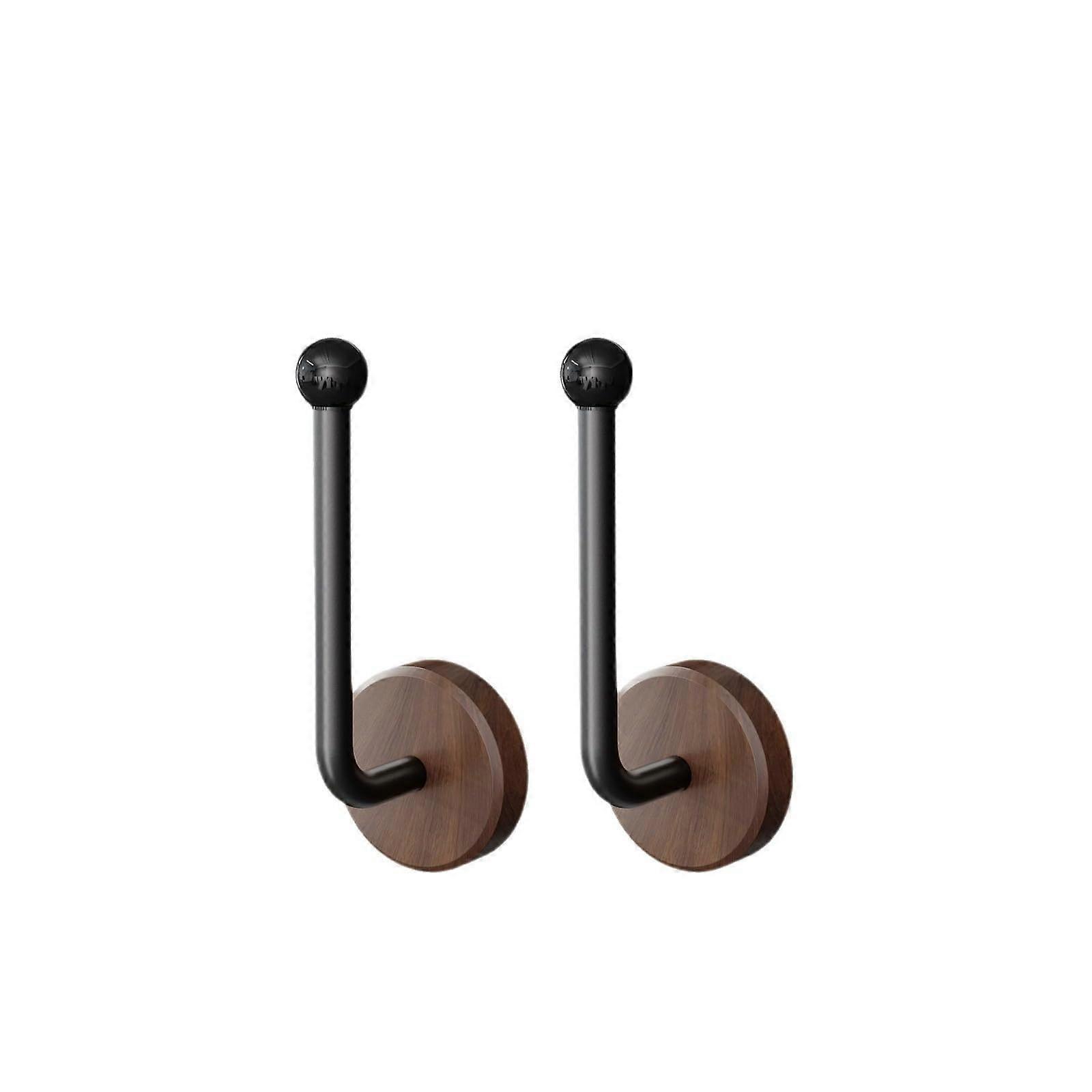 Wood Adhesive Wall Hooks No Drill Solid Walnut Heavy Duty Seamless Towel Holders 2 Pack