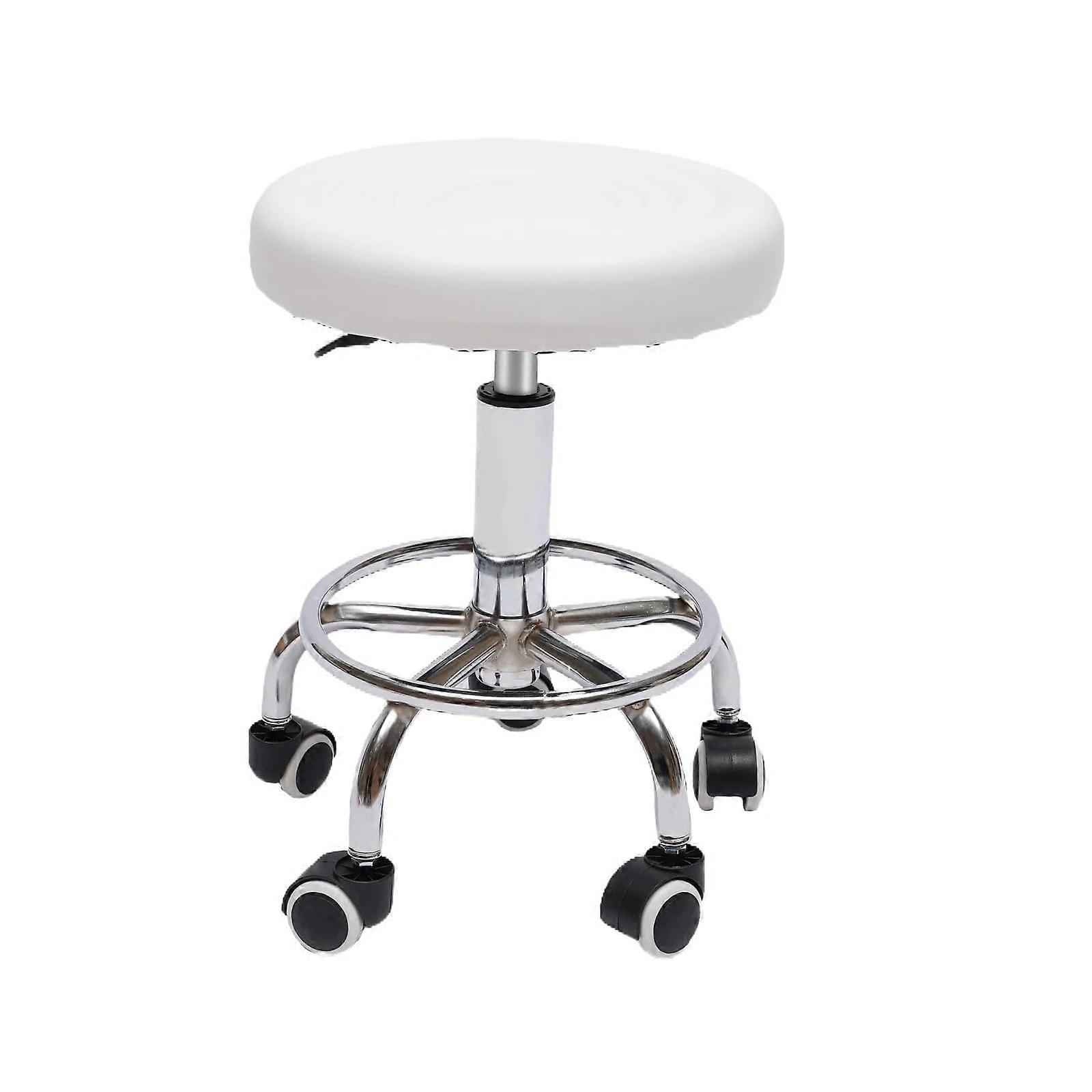 Rolling Stool Height Adjustable PU Leather Mechanic and Salon Chair with Wheels for Workshop White