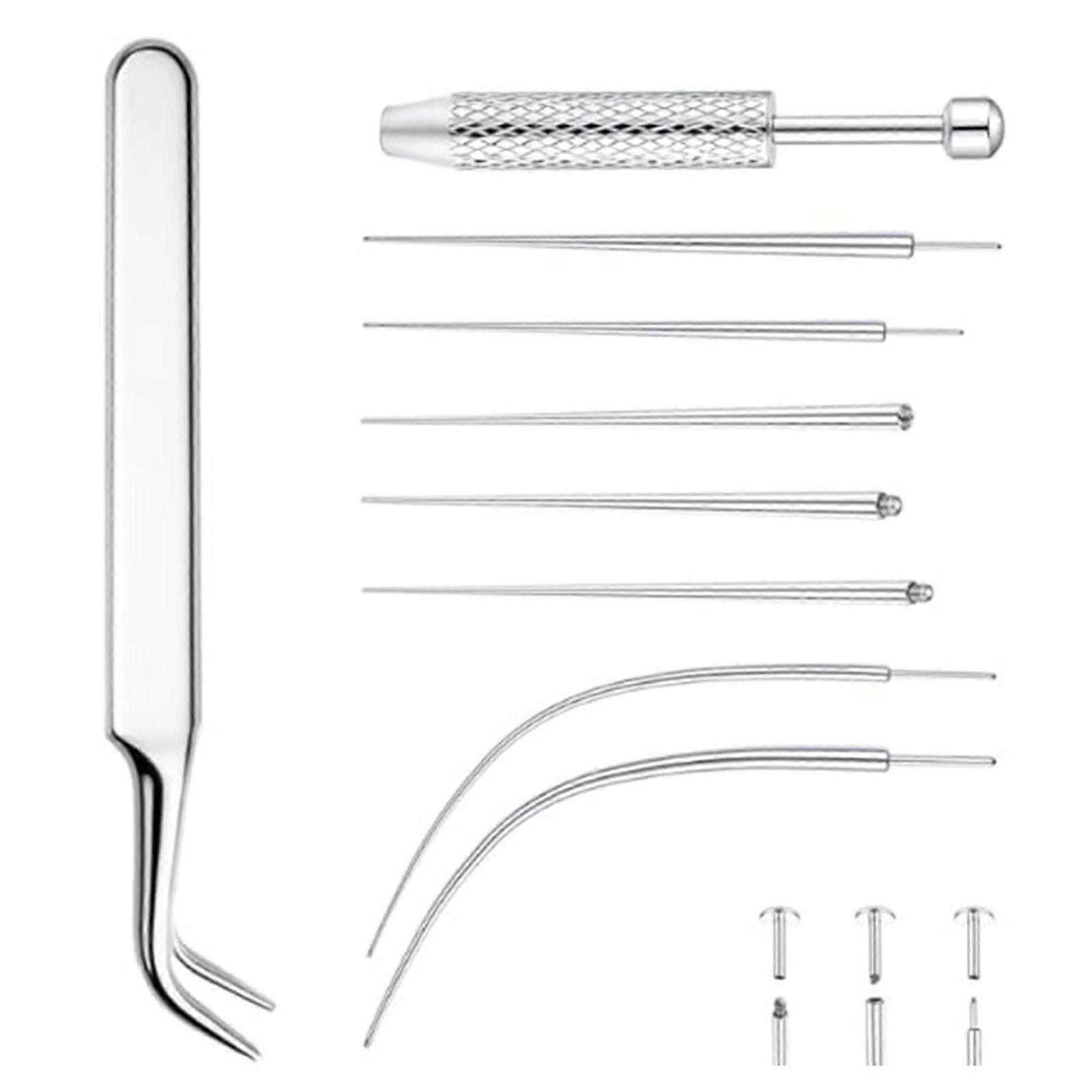 Thread Curved Piercing Guide Needle And Grasper Set For Quick Jewelry Base Connection Multicolor
