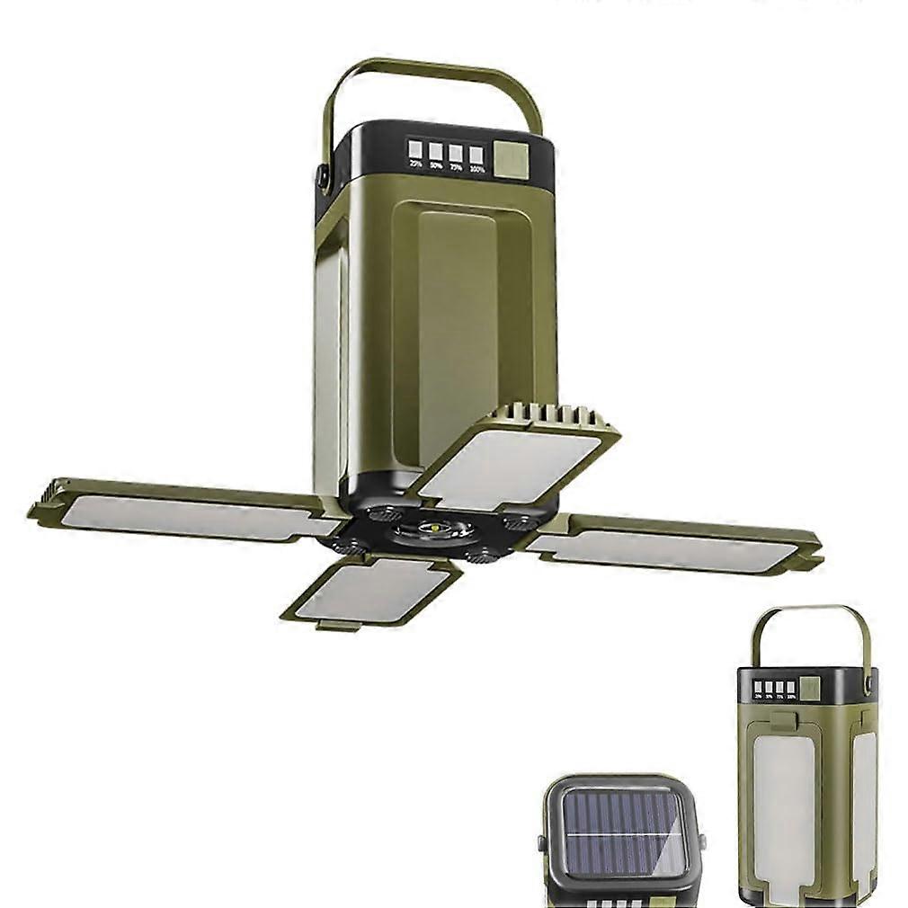 Solar Camping Lantern Foldable 4Leaf Design IPX4 Waterproof Rechargeable LED Tent Light with Hook