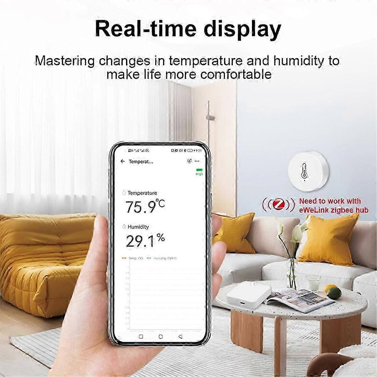 Zigbee Temperature and Humidity Sensor Mini Temperature Humidity Detector with for App Control