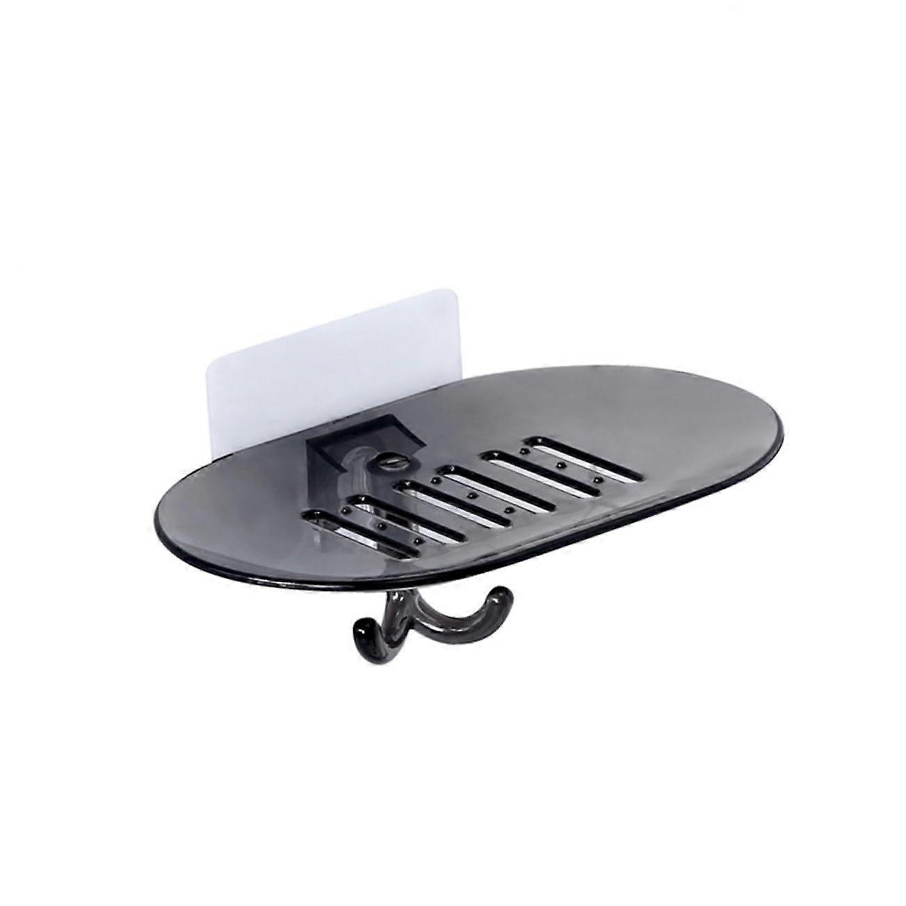 Wall Mounted Soap Holder with Drainage, NoDrill Sponge Rack for Kitchen Bathroom, Grey with Hook