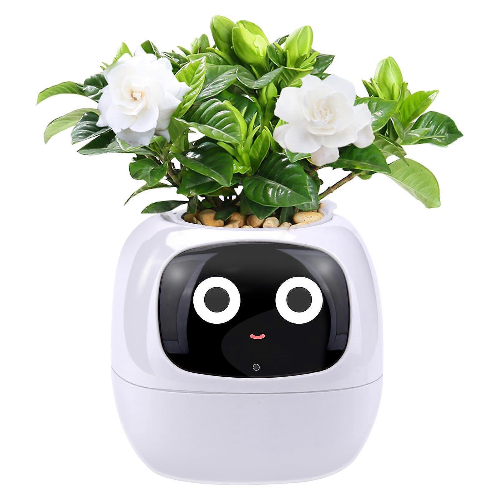 Smart Planter with Interactive Virtual Pet, Cute Compact Flowerpot for Small Indoor Plants (White)