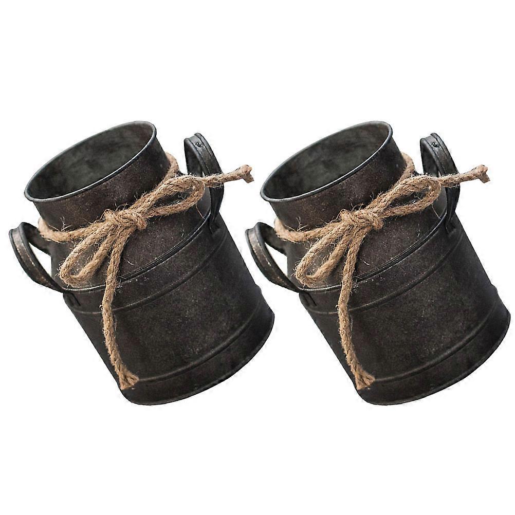 Flower Pot Retro Iron Bucket for Storage Use 2Pcs Brown