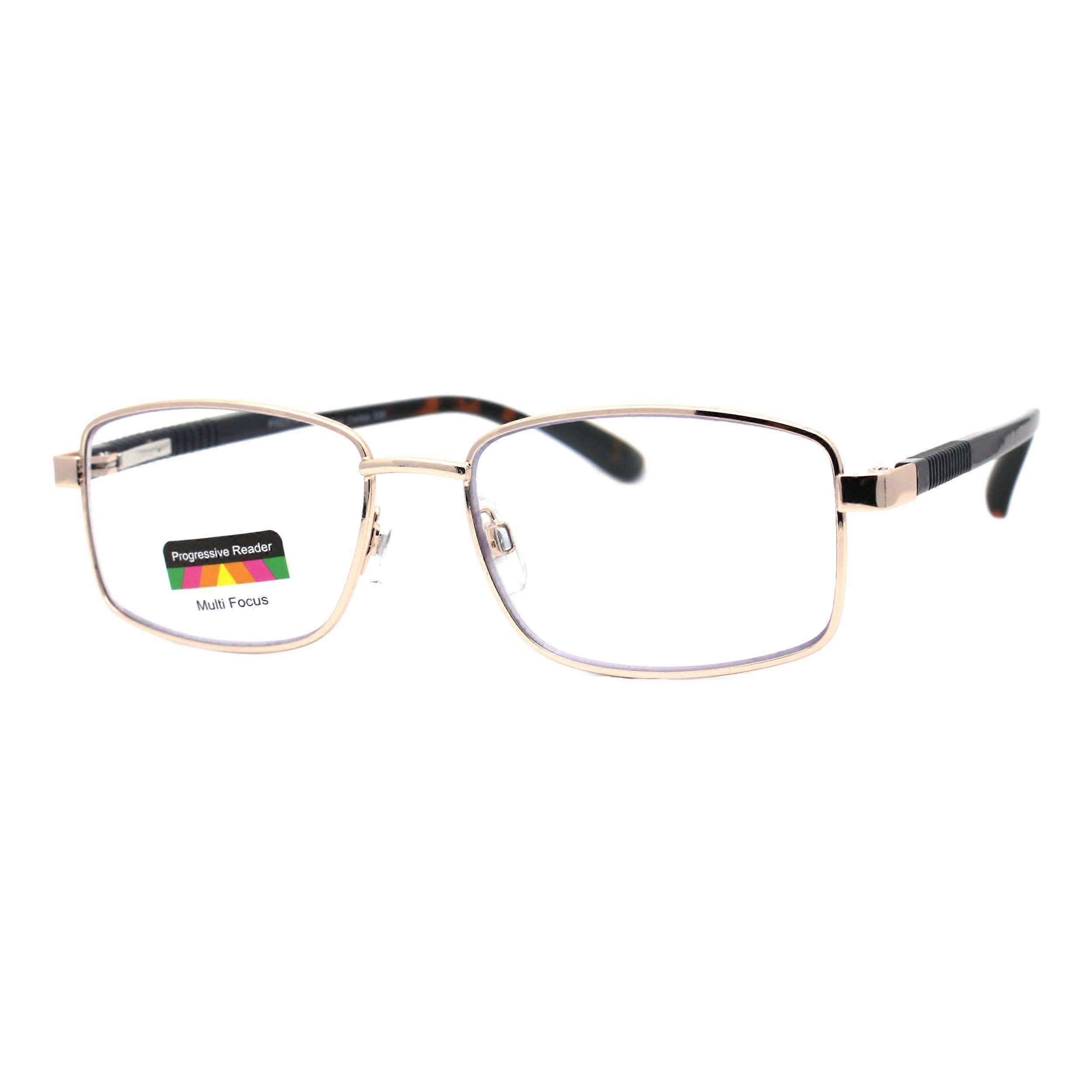 MultiFocus Progressive Reading Glasses 1.5x Magnification Rectangle Frame Gold Tortoise Finish