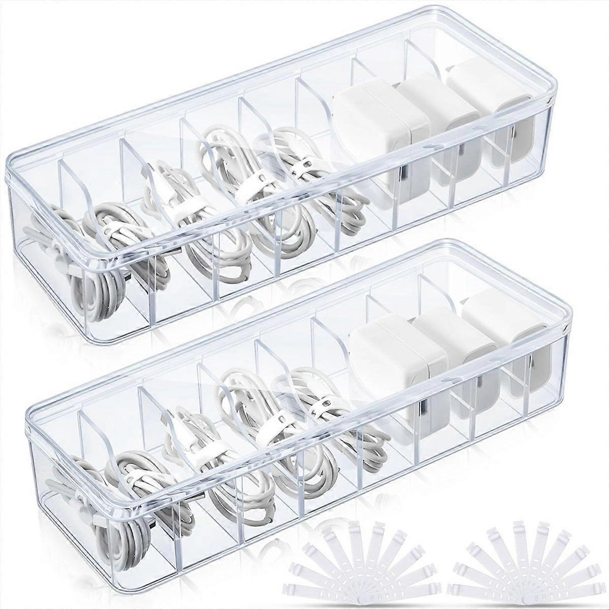 Cable Storage Box with Wire Ties, Clear Cord Storage Box with Lid